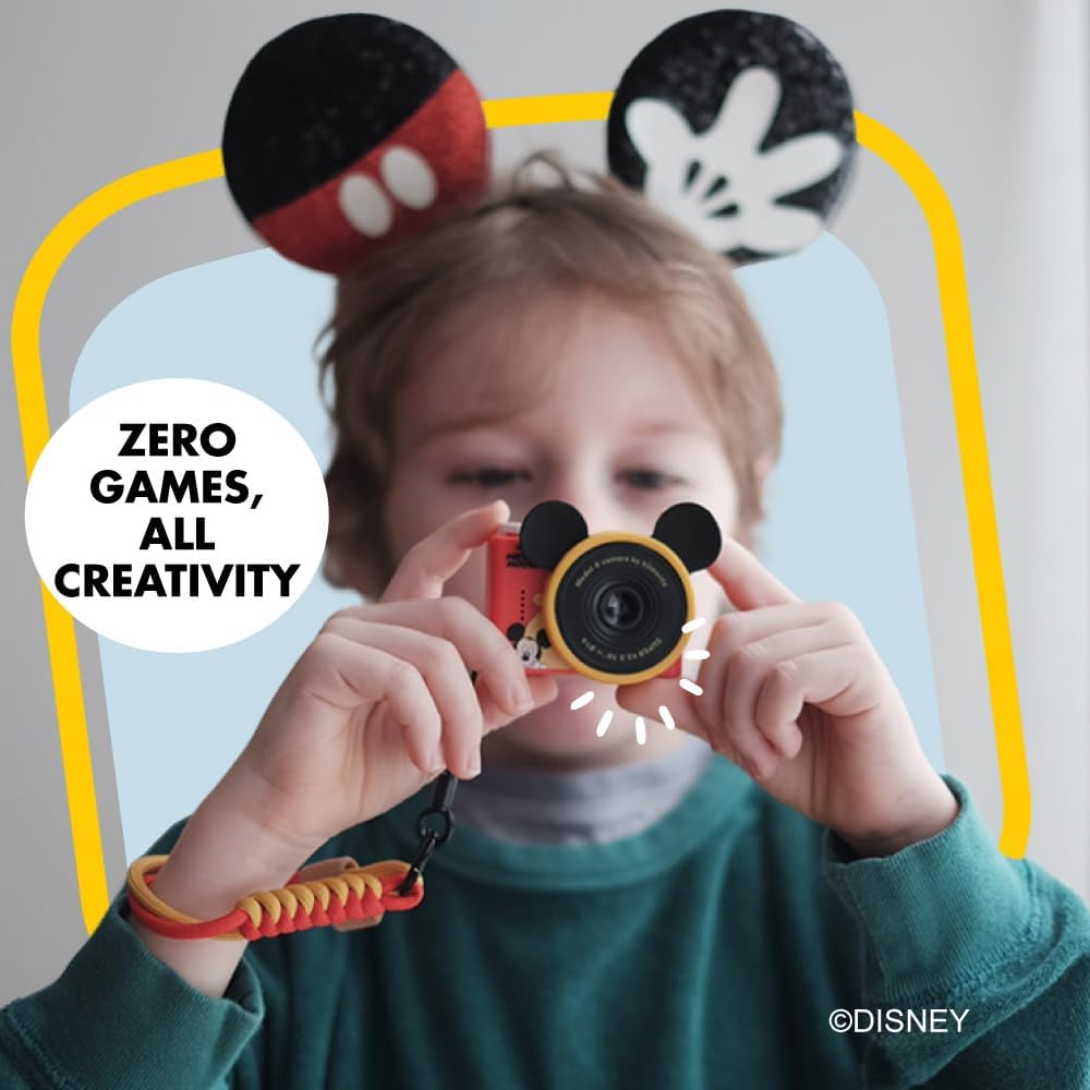 Mickey Mouse Mini Kids Toy Digital Camera & Video Camcorder for Ages 3-5, Teens and Adults, Selfie Lens, 20+ Filters, 12MP, 32GB, 1.55" Screen, Hand Made Strap - Model a by Kiimento image number 4