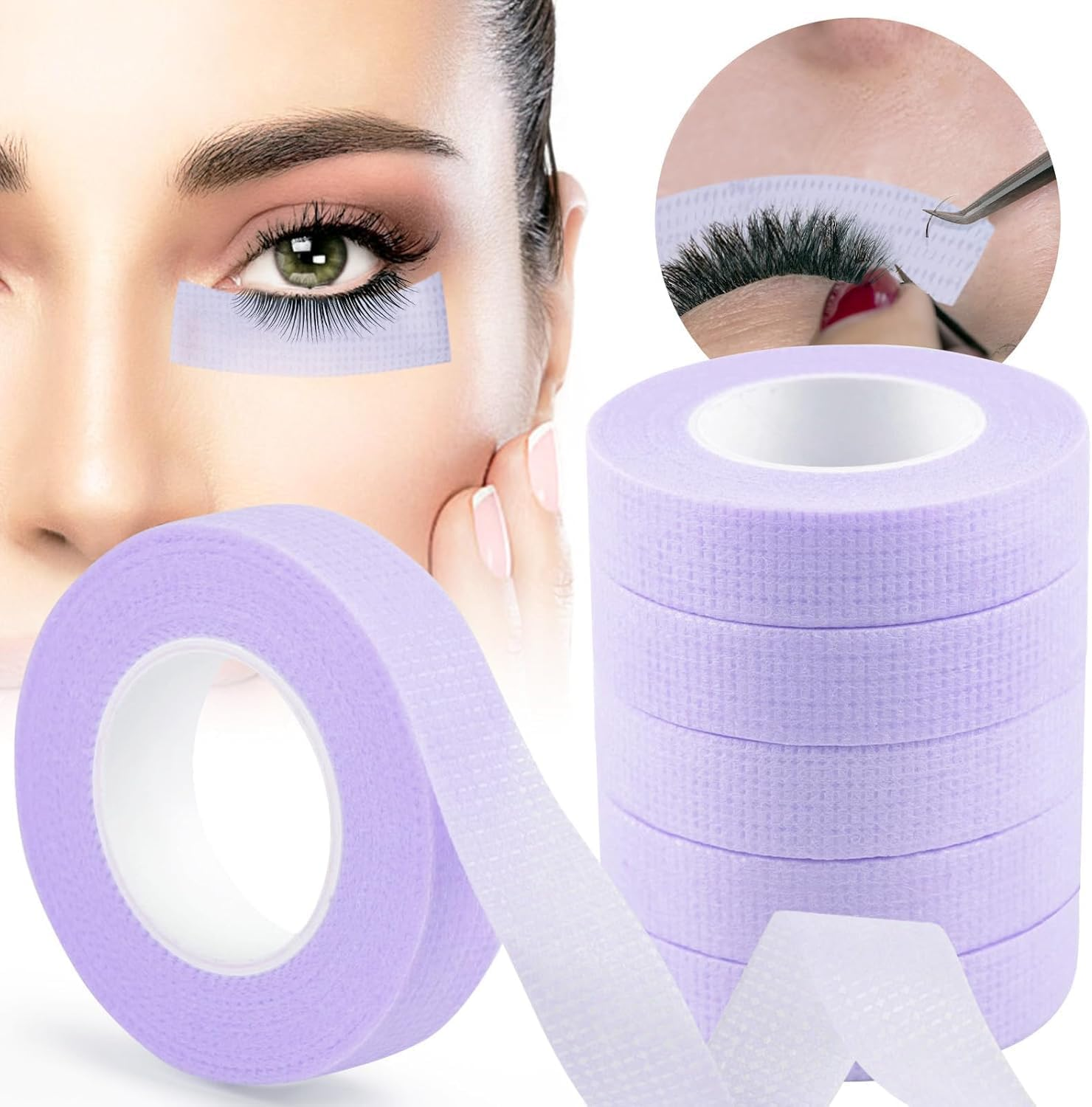 6 Rolls Lash Extension under Eye Tape Kalolary Breathable Fabric Eyelash Tape Micropore Adhesive Tape for Eyelashes Extension Supply Individual Eye Lashes Tools (Purple) image number 6