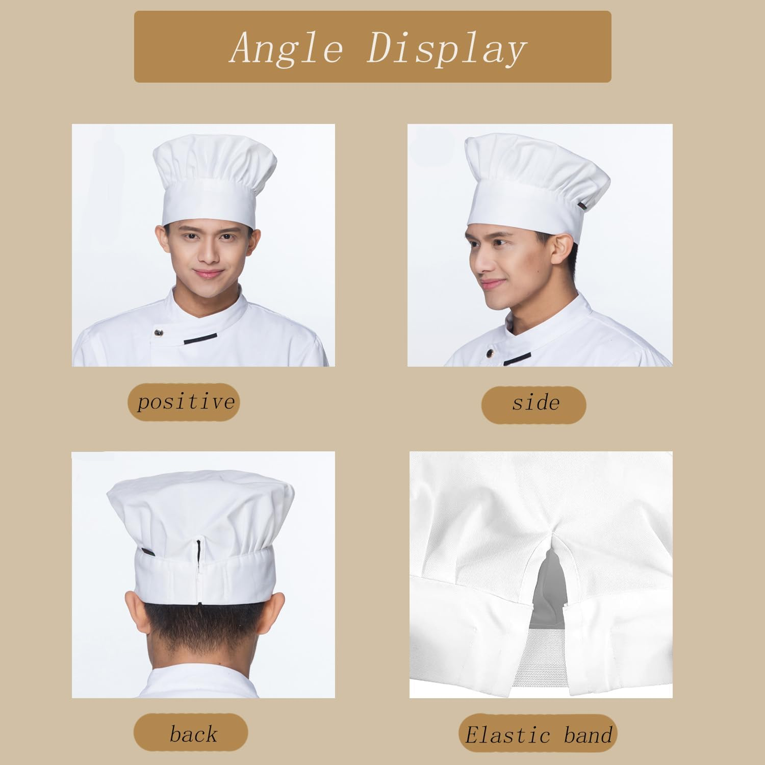 2 Pcs Chef Hat, Adult Elastic Kitchen Cooking Chef Cap, Adjustable DIY Bakery Hats, White Kitchen Catering Baker Caps,Bakers Hat for Cooking, Baking, Pizza Part image number 5