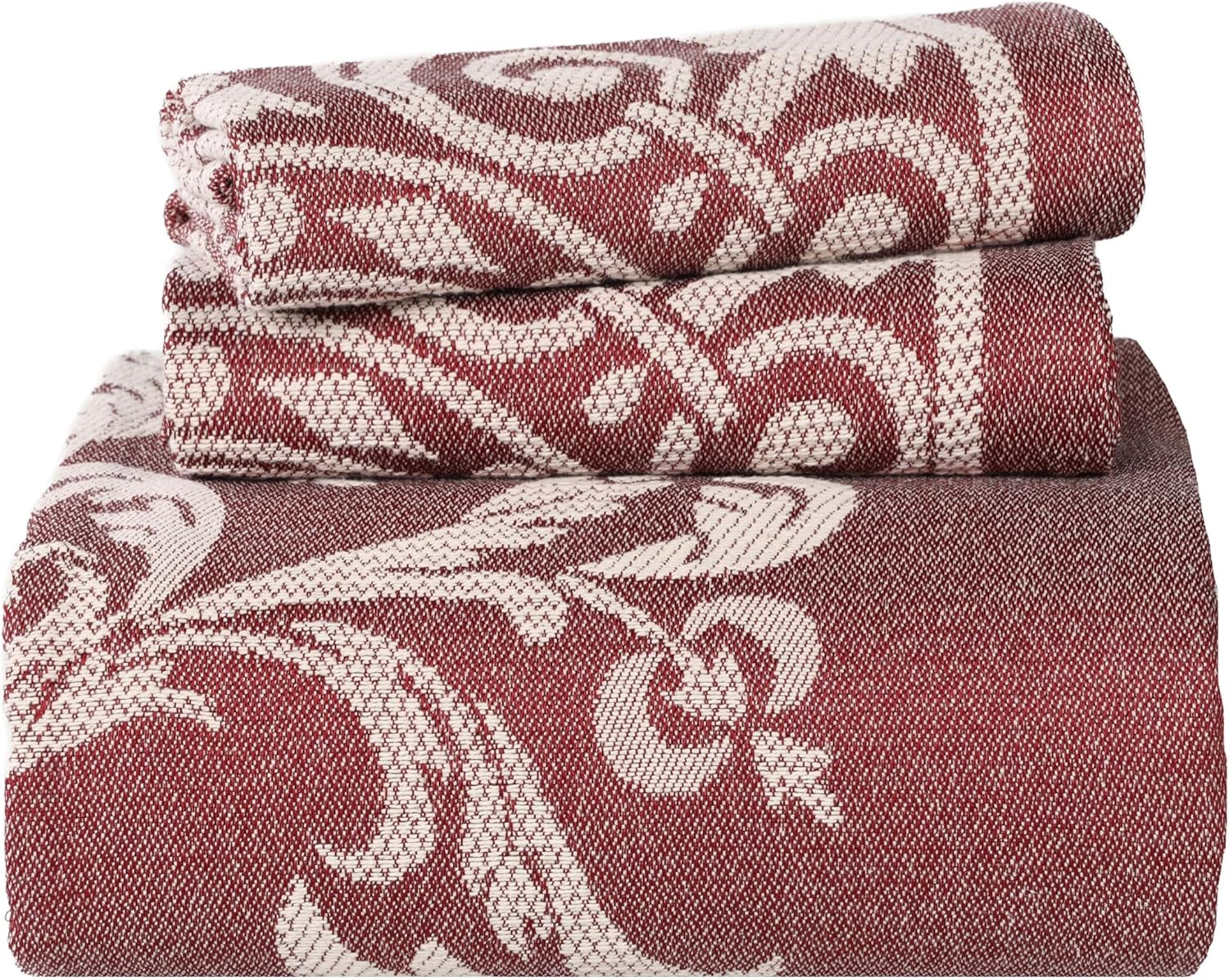 SUPERIOR Cotton-Polyester Blend Jacquard Weave Medallion Textured 2-Piece Bedspread Set, Twin, Berry Red image number 5
