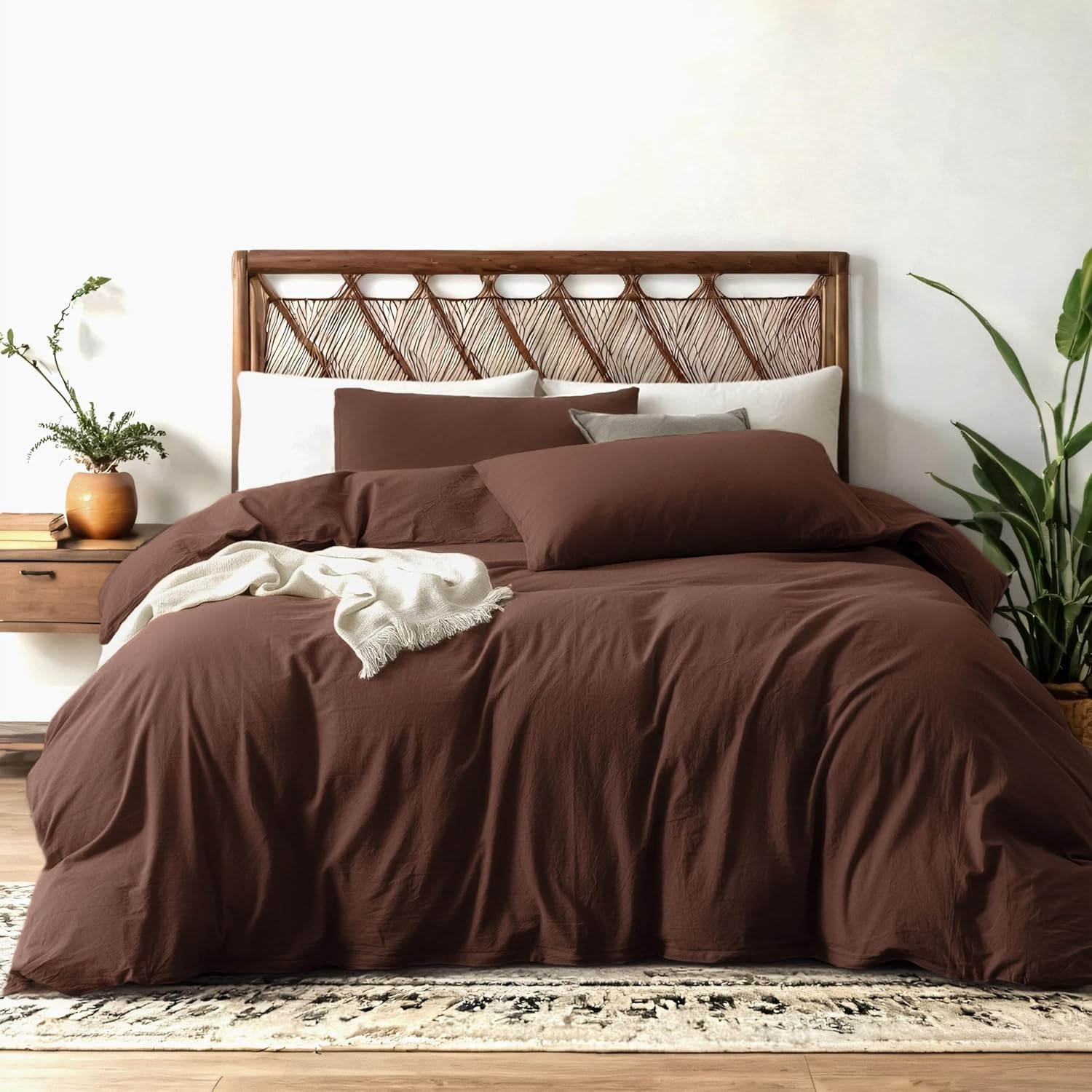 Fedali Cocoa Brown Duvet Cover Queen Size - Extra Cozy Bedding - 160 GSM Ultra Soft Duvet Cover Set with 2 Pillow Shams - 3 Pieces - Comforter Not Included