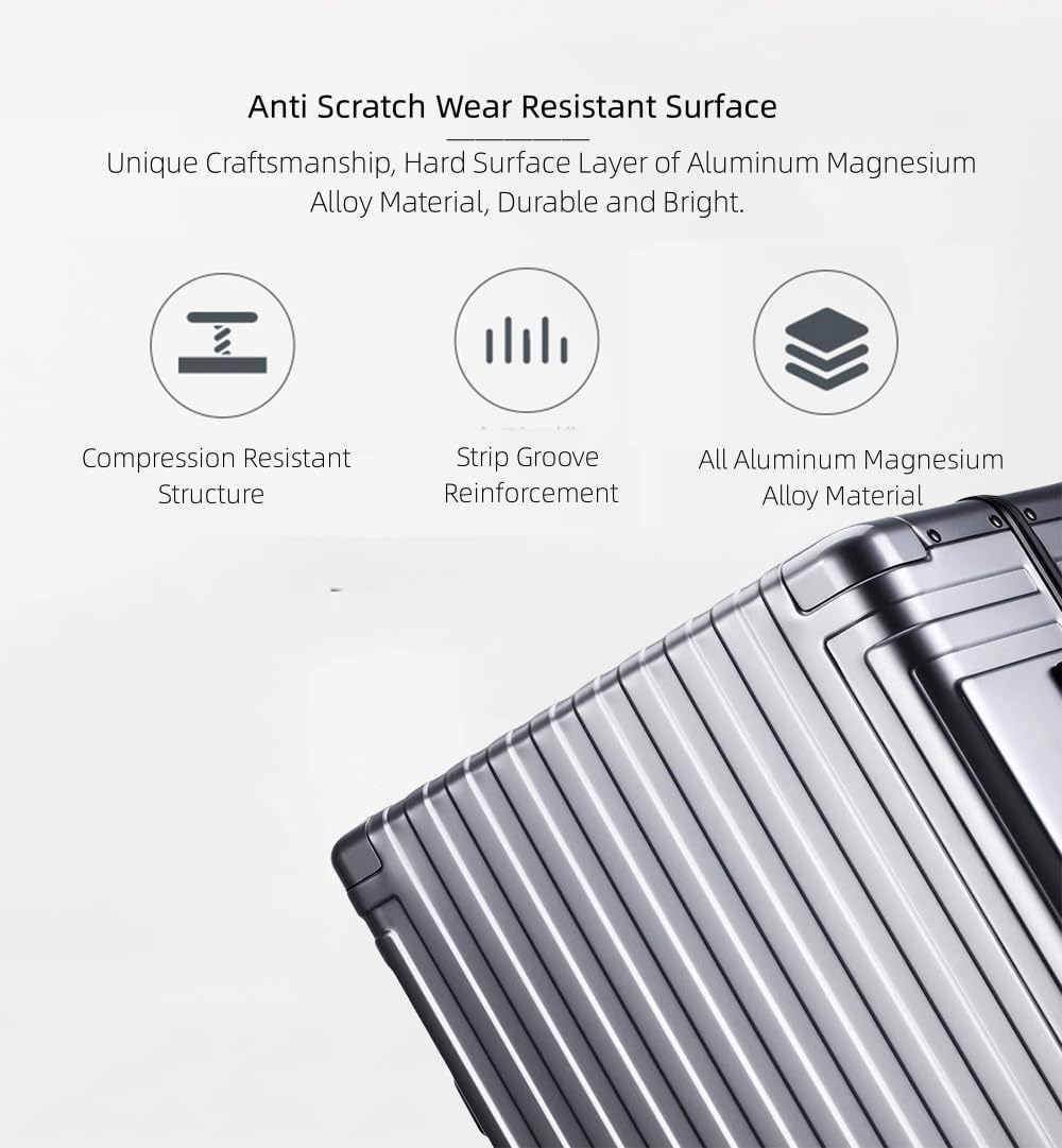 ANNI RIEL All Aluminum Hardshell Luggage, Airline Approved Zipperless Hardside Carry on Suitcase with Spinner Wheels, Checked Aluminium Luggage Metal Rolling Luggage Case for Travel, Business, Black, image number 2