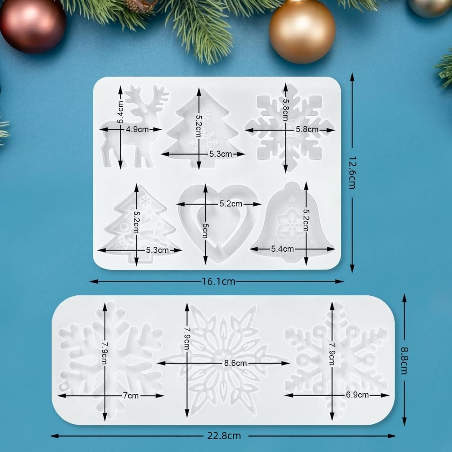 Itadaku 2 Pcs Silicone Moulds for Christmas, Resin Snowflake and Tree Moulds, DIY Tools, Soap and Fondant Moulds for Holiday Crafting image number 4