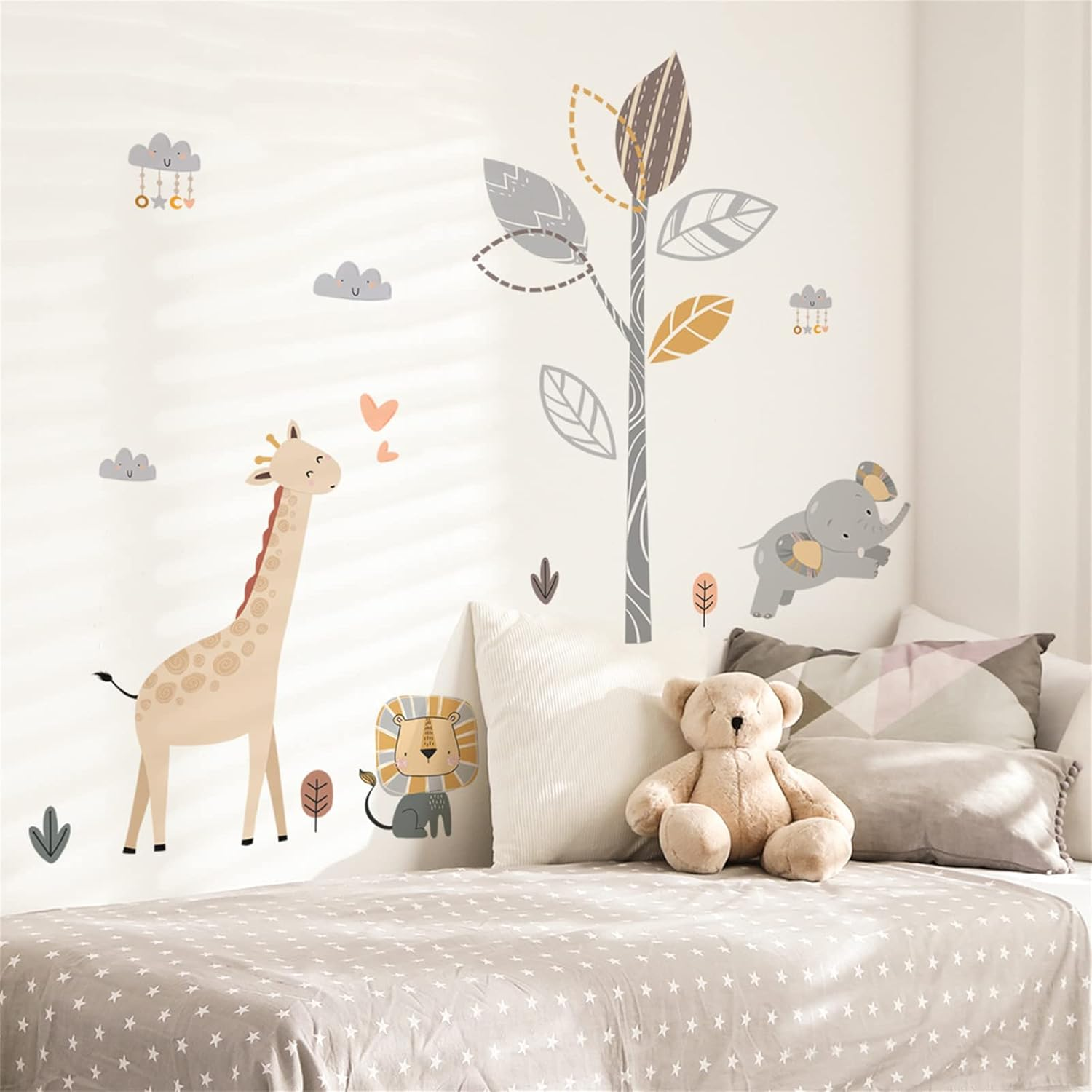Safari Elephant Tree Wall Decals Peel and Stick Giraffe Stickers Jungle Nursery Wallpaper Boho Rainbow Baby Room Wall Decor - Multi image number 6
