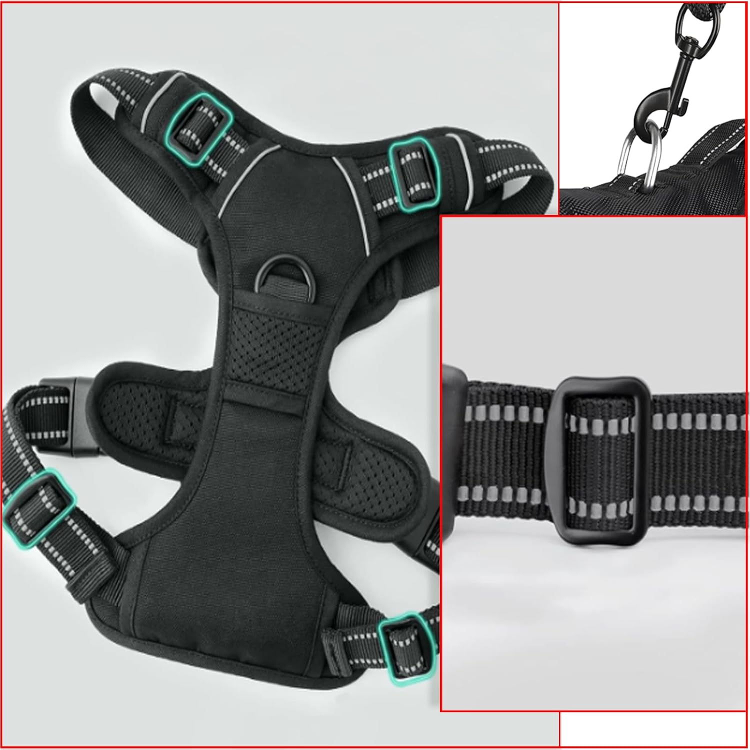 Reflective Dog Harness, Dog Harness, Medium Dogs, No-Pull Dog Harness, Breathable, for Large, Medium, Small Dogs for Daily Walking, to Prevent Dogs Running around (56-69 Cm) image number 3