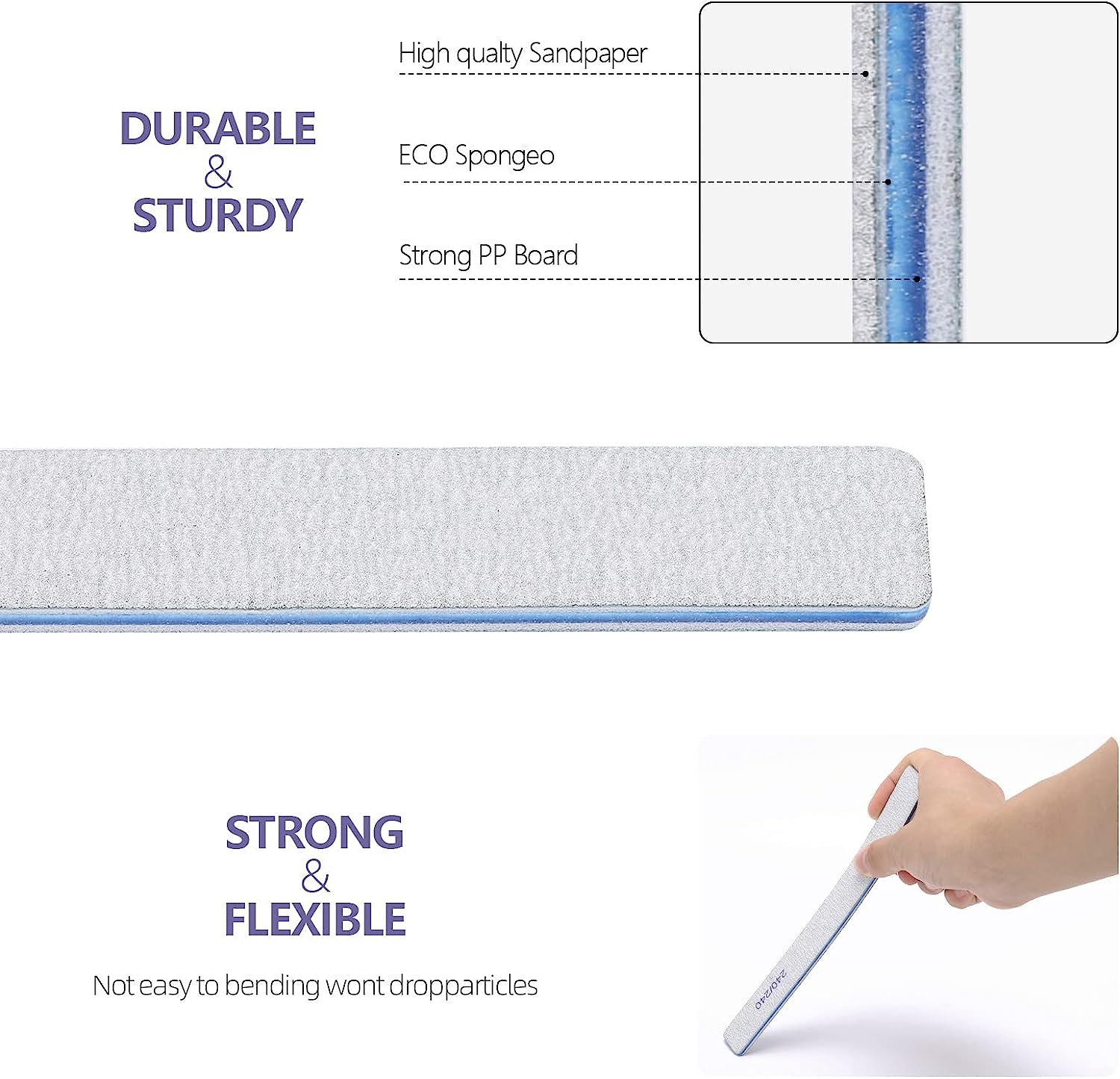 25 Pieces 120 Grit Rectangle Nail Files for Acrylic Nails and Natural Nails, Reusable Nail Buffers Double Sided Emery Boards Manicure Tools image number 1