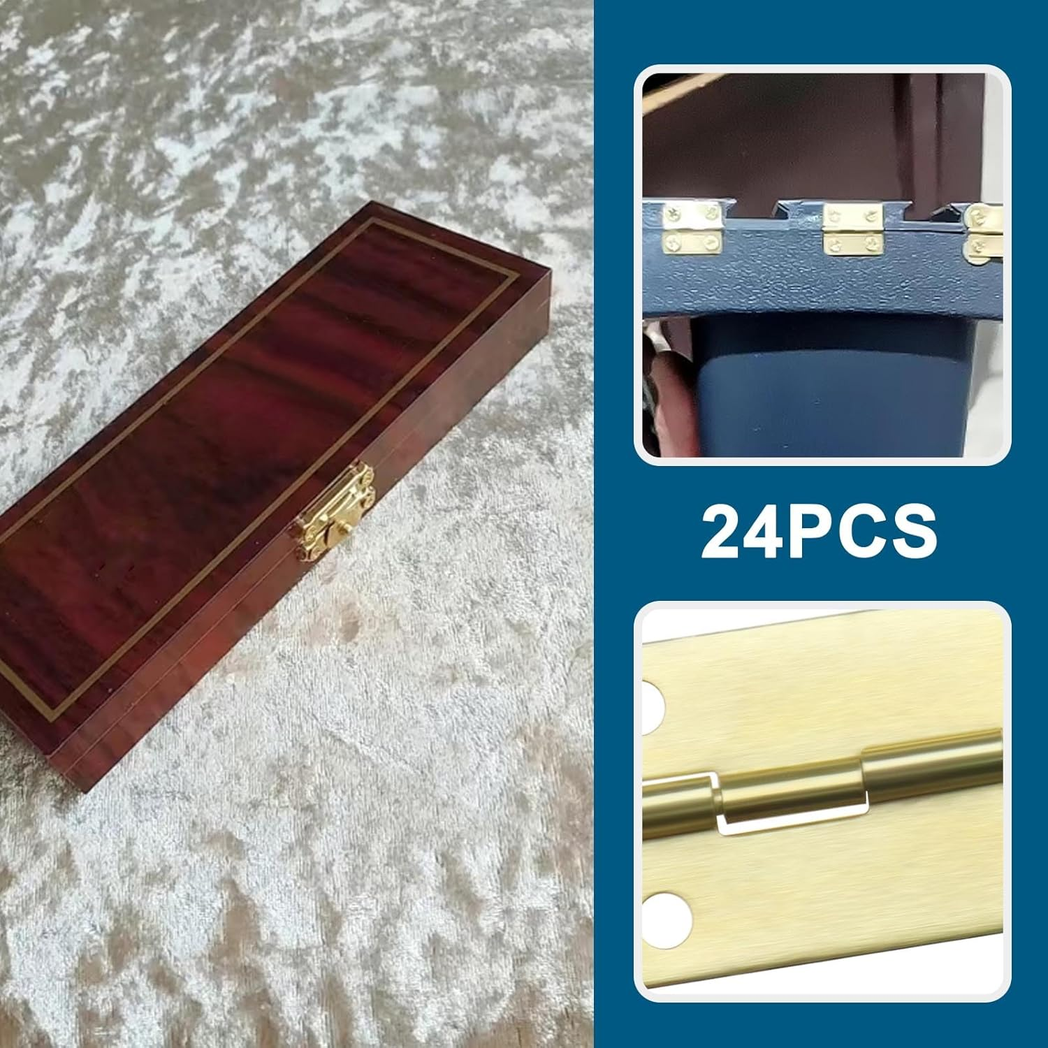 Emsea 36Pcs Box Latch Hasps & Hinges with Screws Antique Small Hinges Vintage Door Hinges Accessories for Wooden Box Jewelry Box Cabinet Gold - Bronze image number 3