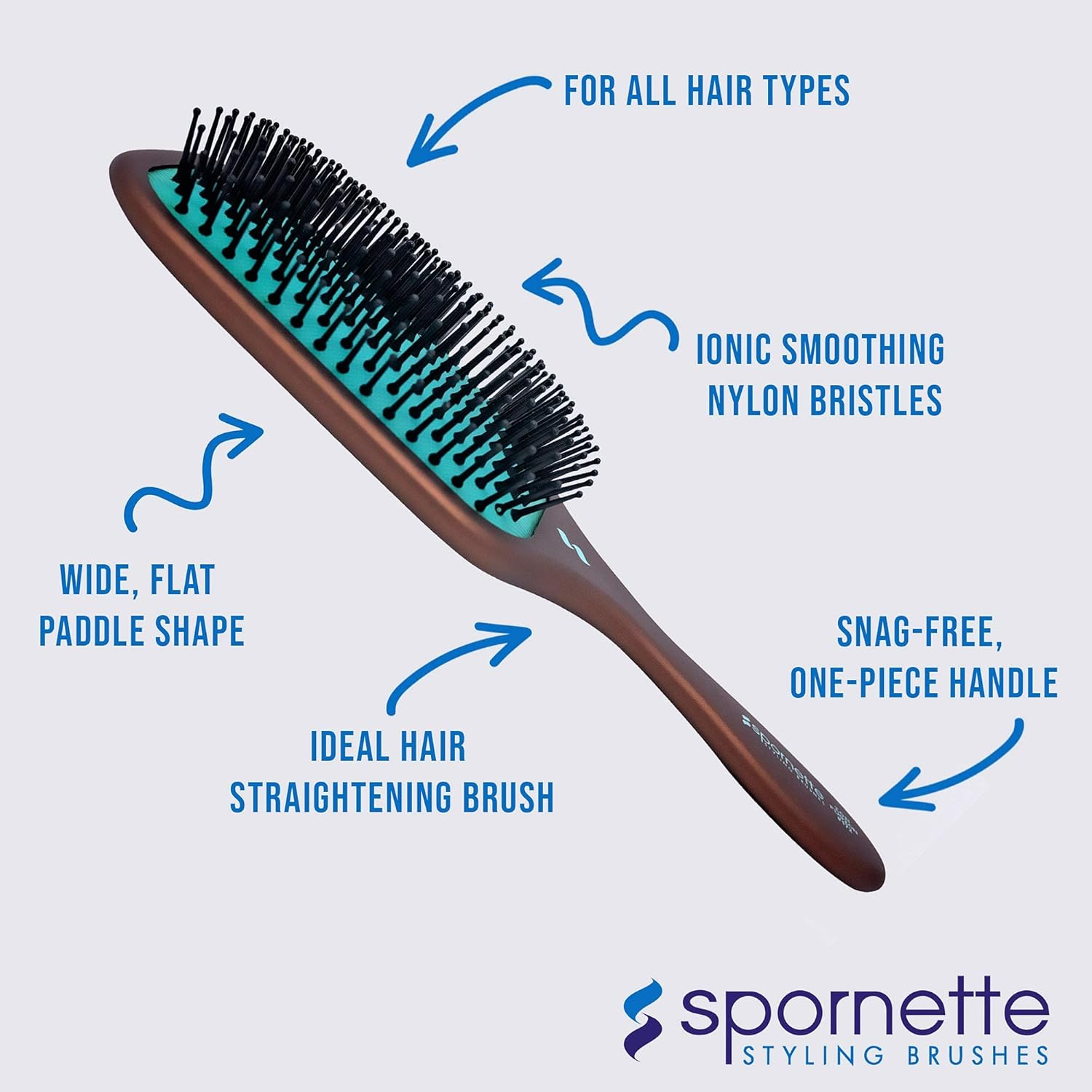 Spornette Ion Fusion Cushion Paddle Brush (#172) with Nylon Ball-Tipped Bristles for Hair Straightening, Detangling, & Smoothing Short, Medium, & Long Hair on Men, Women, & Children image number 3