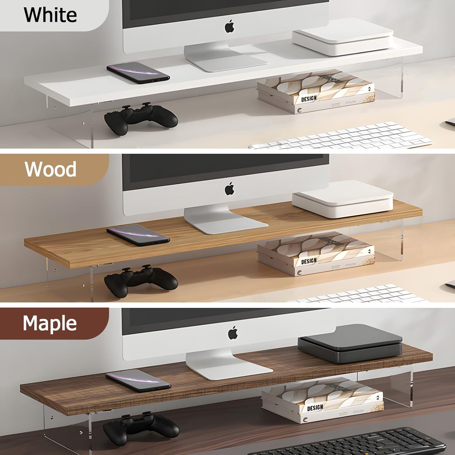 Monitor Stand Riser,Wood & Acrylic Computer Monitor Stand,Desk Organizer Accessories,Multifunctional Desktop Organizer Stand for Laptop, PC, Computer, Printer(Maple) image number 5