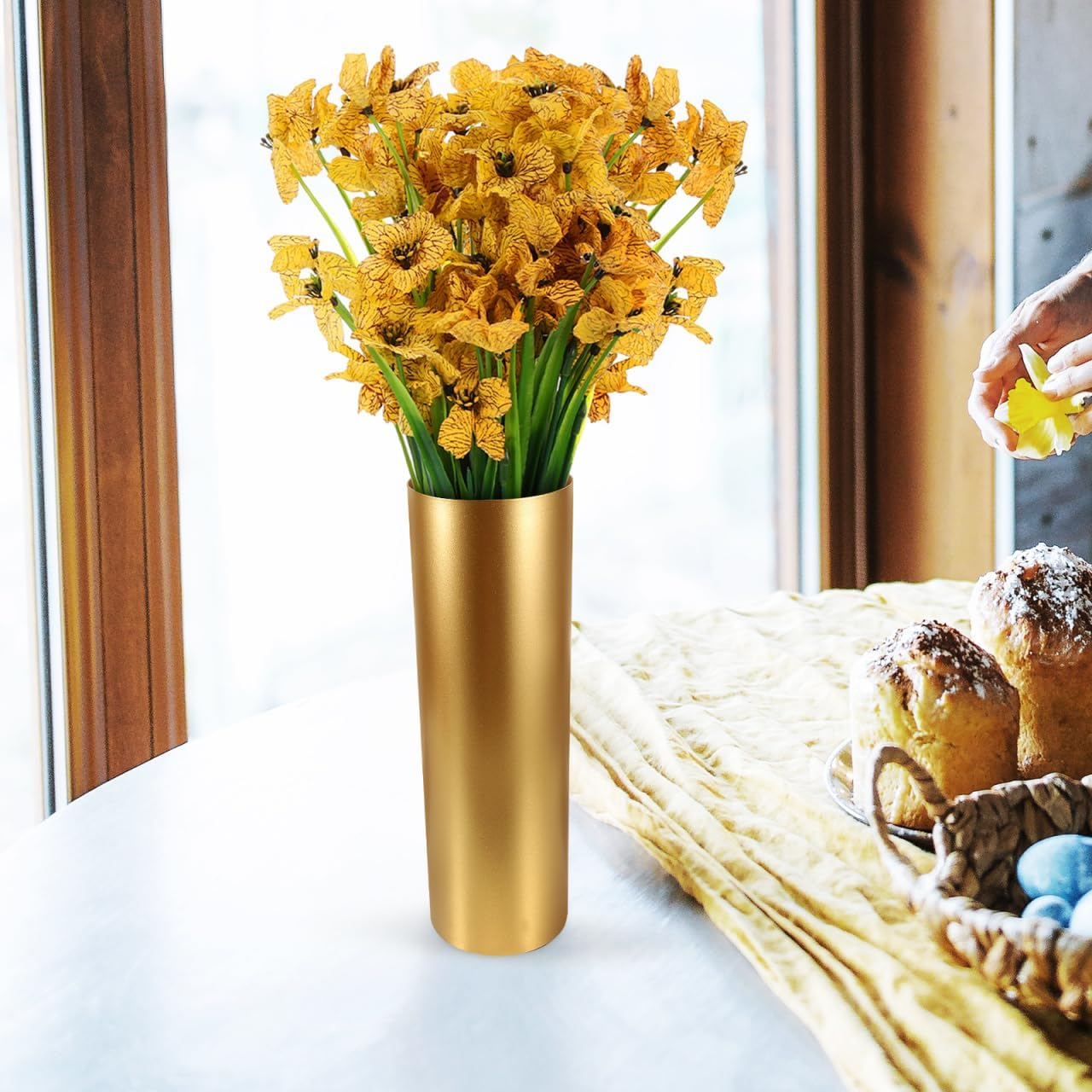 Holibanna Gold Cylindrical Vase - Tall Iron Flower Holder for Rustic Home Decor Perfect for Floral Arrangements and Centerpieces image number 3