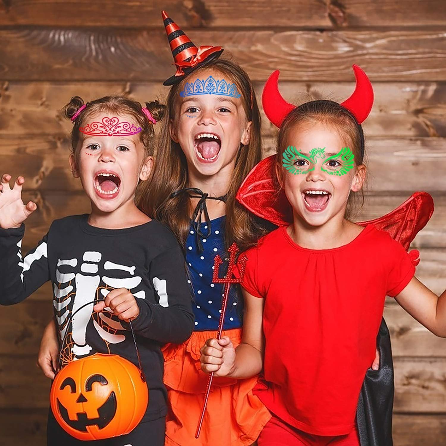 Face Paint Stencils 17Pcs Reusable Face Painting Stencils with 4 Sheet Painting Stickers and 1Pcs Rhinestone Bling Sticker for Festival Party Decoration image number 1