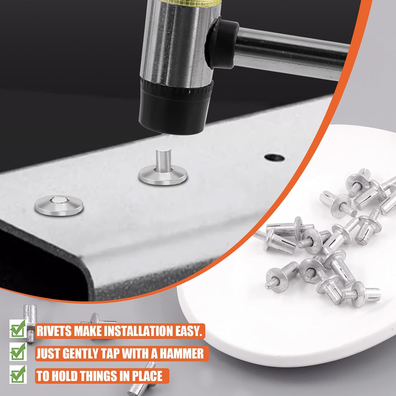 Tanstic 130Pcs 3 Sizes Half round Head Aluminum Core Rivet Drive Rivets Hammer Drive Rivets Knock Type Expansion Aluminum Rivet for Home Industry (M5X7,M5X9,M5X11Mm) image number 6