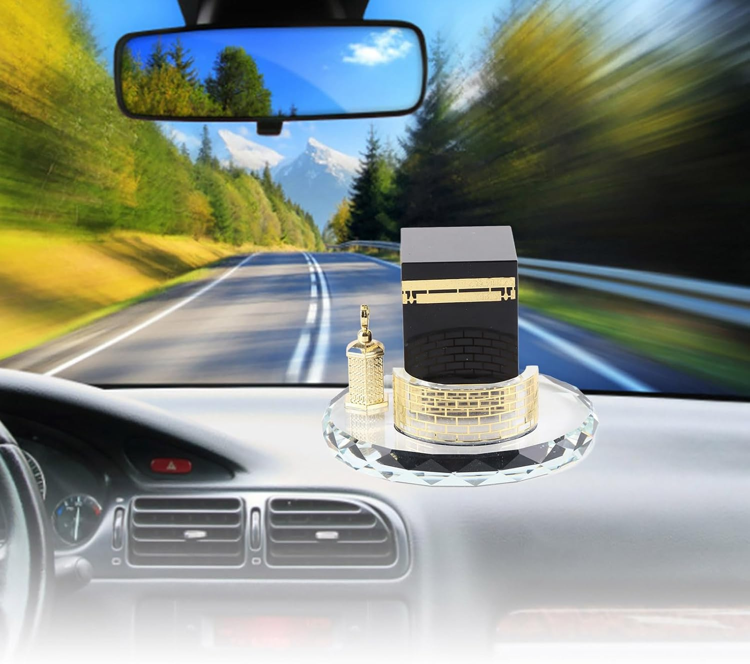 Islamic Crystal Decor Kaaba Model Office Supply, Muslim Crystal Gilded Caaba 3 Pcs Model Islamic Building Handicrafts Souvenirs Vehicle Decor image number 6