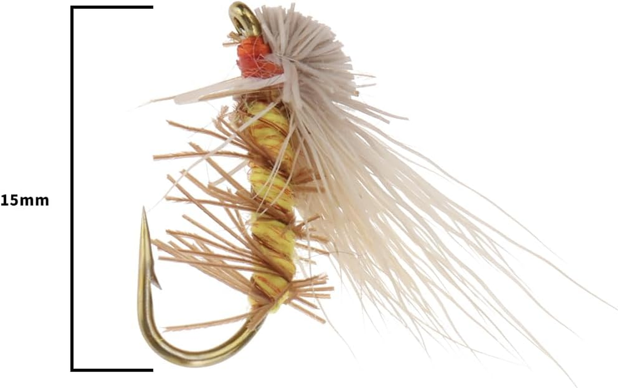 Emsea 12Pcs Barbless Dry Flies Fly Fishing Lures Silkworm Moth Fly Bait Hand Tied Fishing Flies for Fishing Trout Bass Salmon 15Mm image number 4