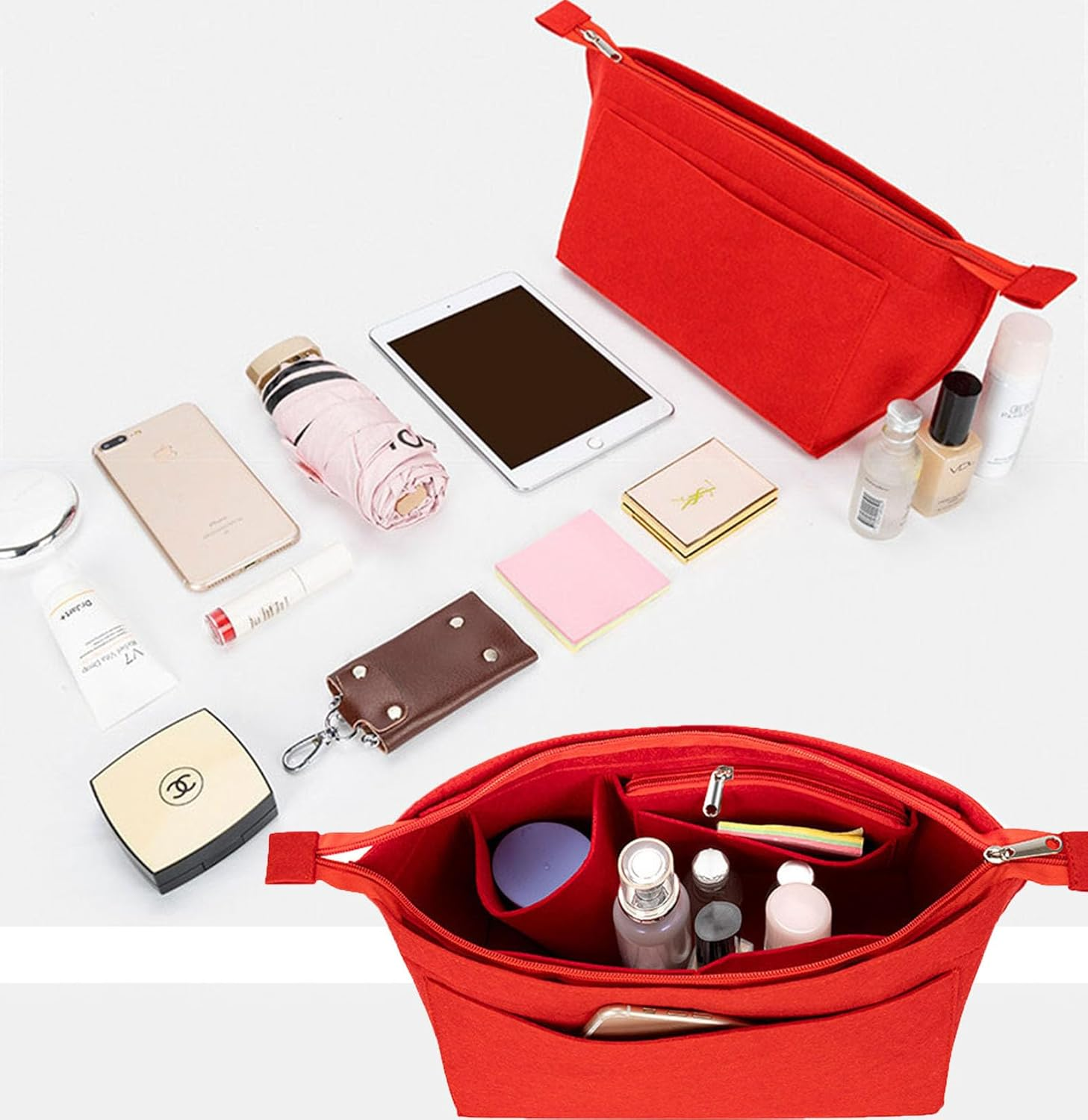 Lckaey Purse Insert Organizer for Neverfull Pm Mm Gm Bag Liner Shaper Purse Kit Insert 1070Beige-M