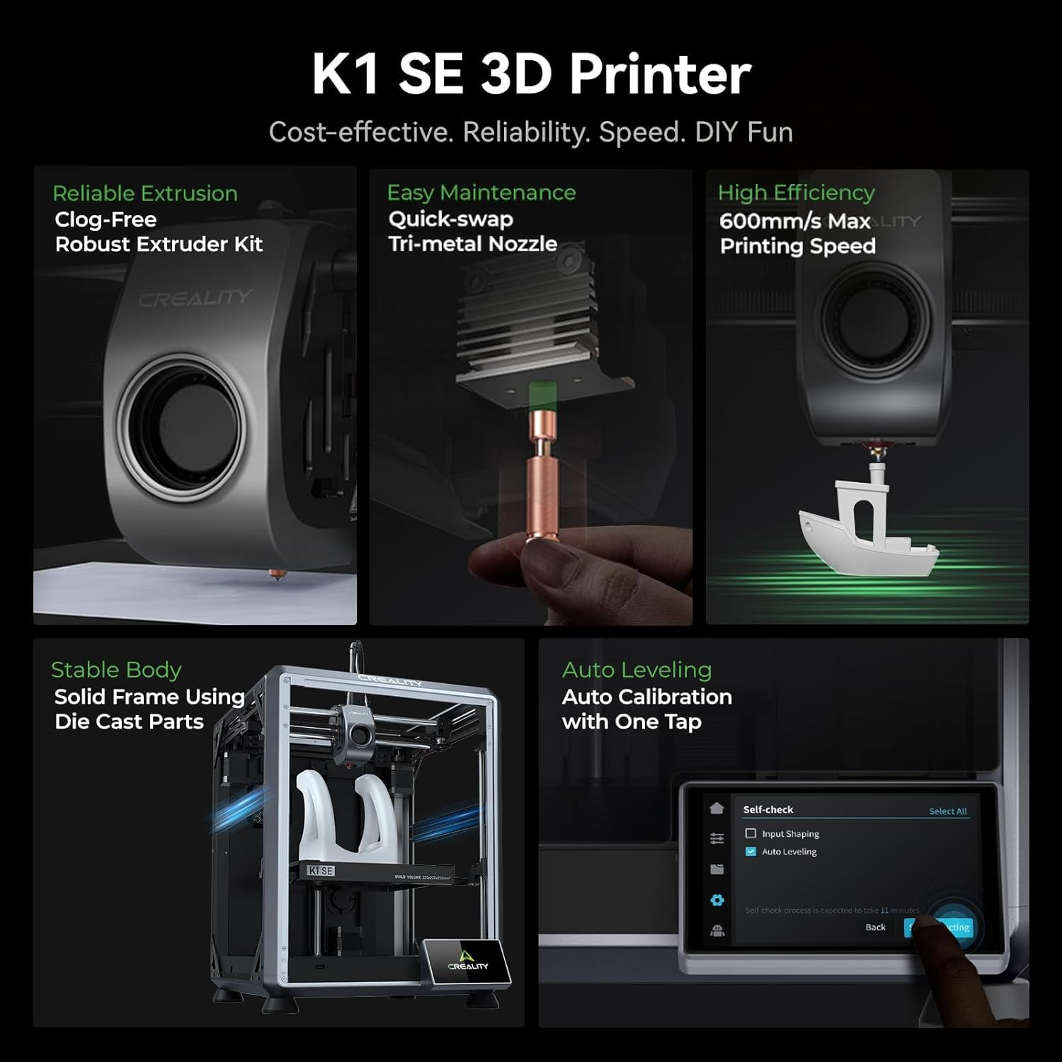 Creality K1 SE 3D Printer, 2024 New Version 600Mm/S High-Speed Hands-Free Auto Leveling Flagship-Level Direct Extruder Quick-Swap Tri-Metal Nozzle K1 Upgrade 3D Printer image number 6