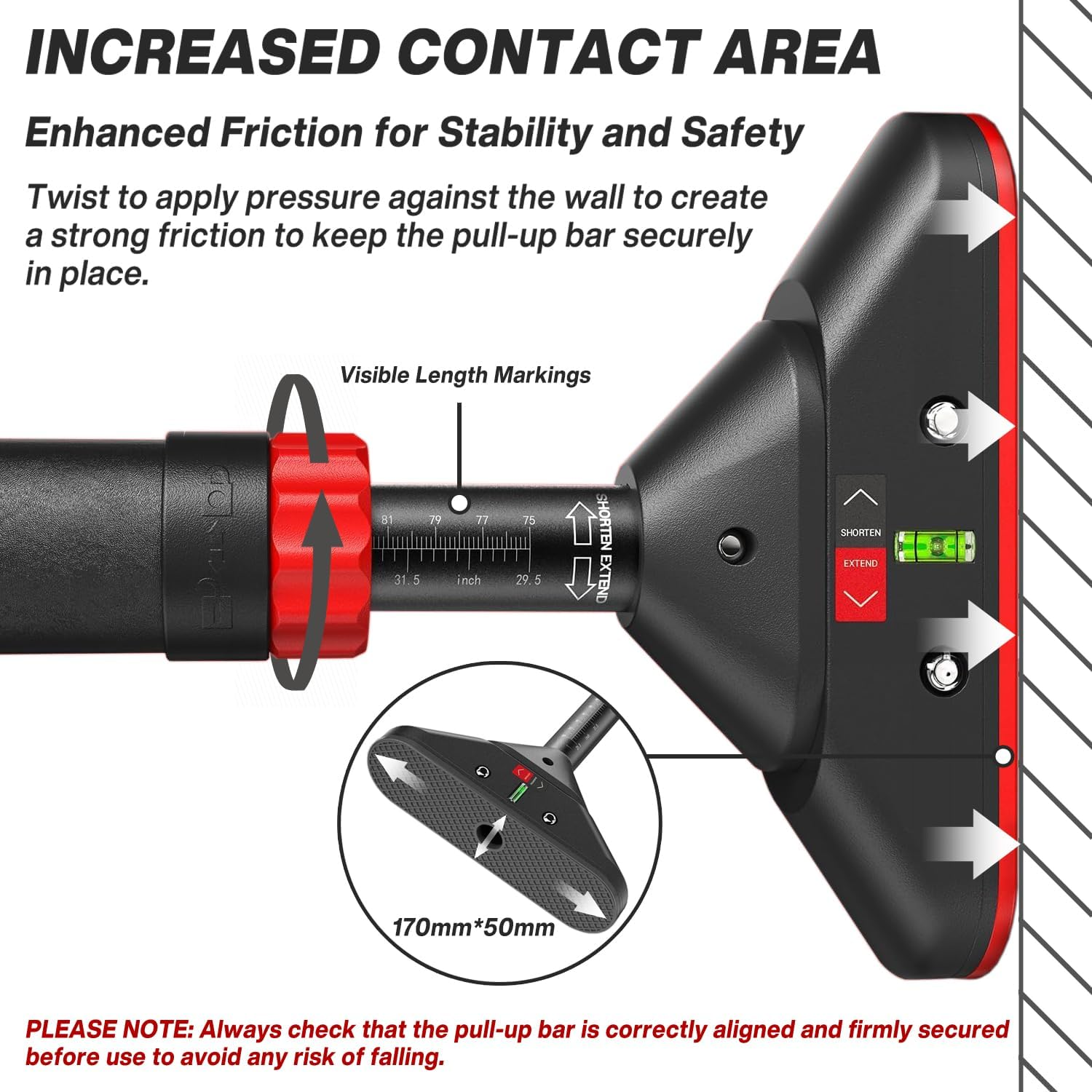 METEOR Doorway Pull up Bar, Fitting Width 75-94Cm, 200Kg Capacity, Drill-Free, Adjustable Length, Chin up Bar, Push up Bar, Abdominal Training Door Bar image number 1