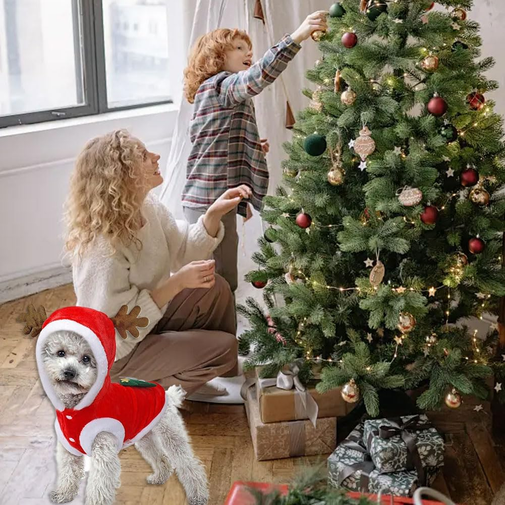 Pet Christmas Costume with Antlers Dogs Christmas Costume Christmas Pet Clothes Pet Hoodies Pet Christmas Outfit Small Medium Dogs and Cats Christmas Carnival Party Red M image number 3
