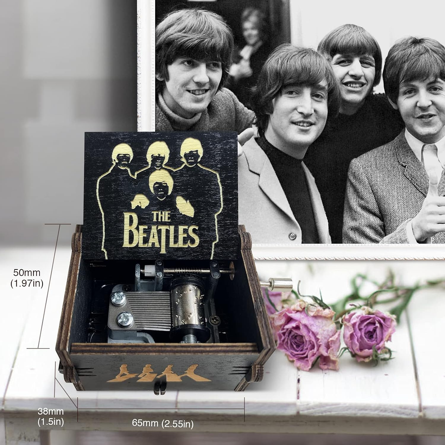 Veratwo the Beatles Gifts-Hand Crank Engraved Vintage Wooden Music Box,The Beatles Fans Favorite Collection Friends and Family Birthday/Christmas/Valentine'S Day image number 1