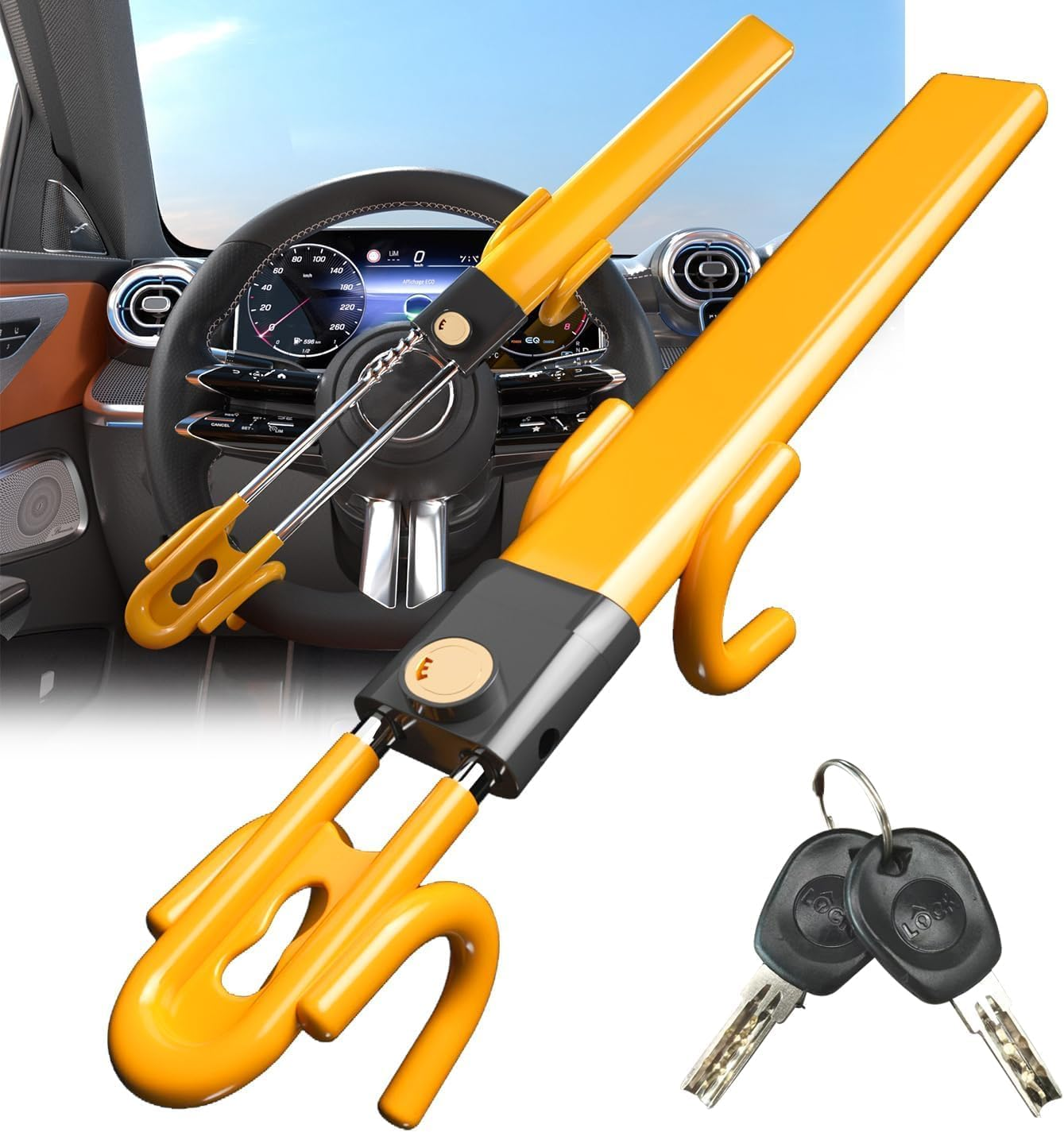Car Steering Wheel Lock Anti-Theft Device Adjustable Length Clamp Double Hook Locks Universal Fit