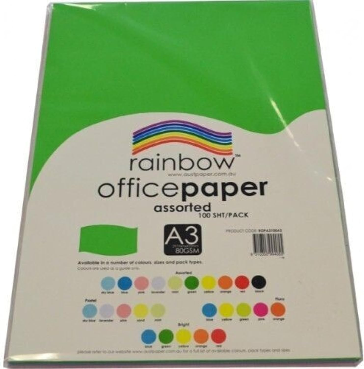 Rainbow A3 Colour Copy Paper 100 Sheets, Assorted image number 1