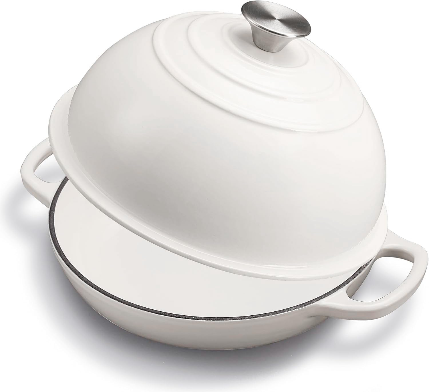 Dutch Oven for Sourdough Bread Baking, Enameled Cast Iron Dutch Oven Pot with Lid, Dome-Shaped Bread Dutch Ovens, 6 Qt, White image number 3