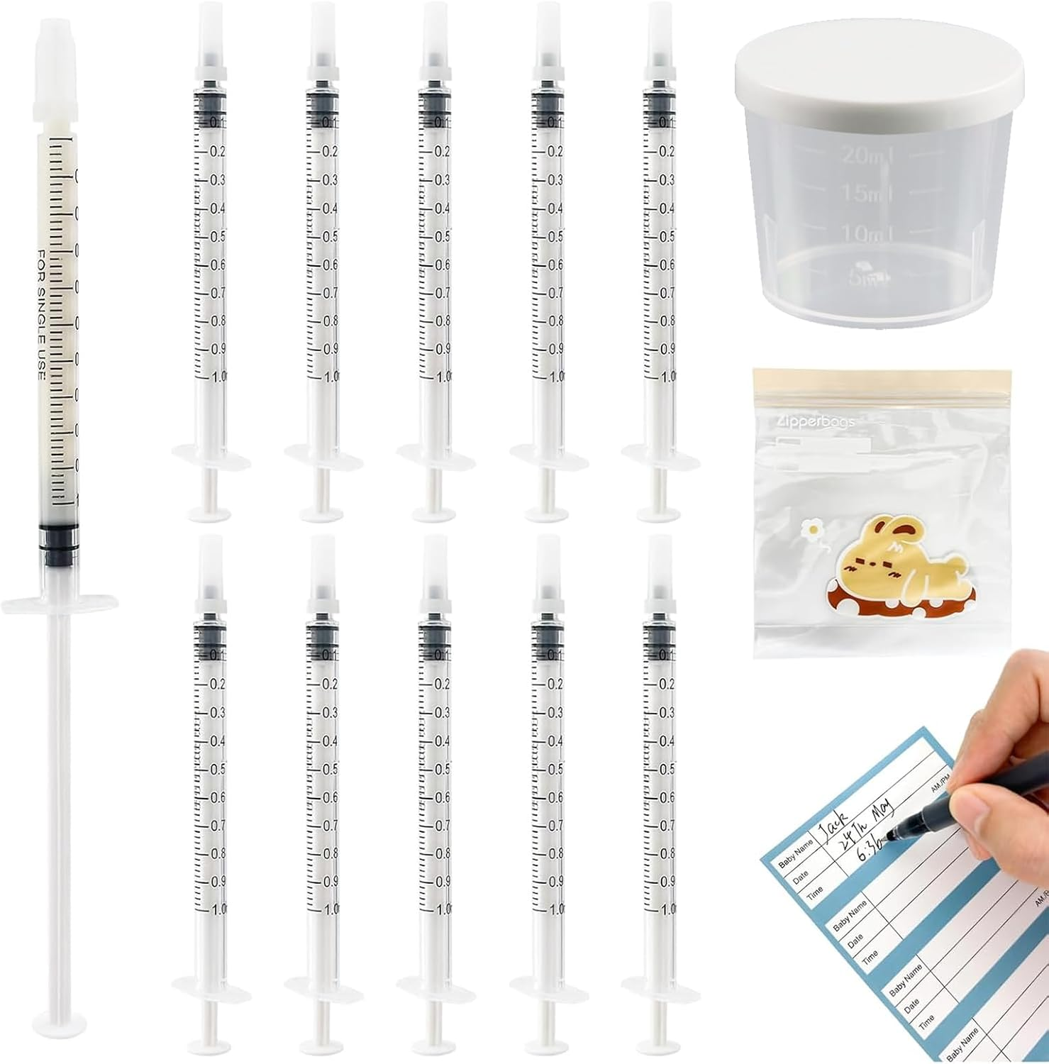 Weidllys 50 Sets 1Ml Colostrum Syringes with Caps, Colostrum Collector Kit Include 50Pcs 1Ml Sterile Syringes for Colostrum, 1 Measuring Cup, 5 Storage Bags, 50 Labels image number 2