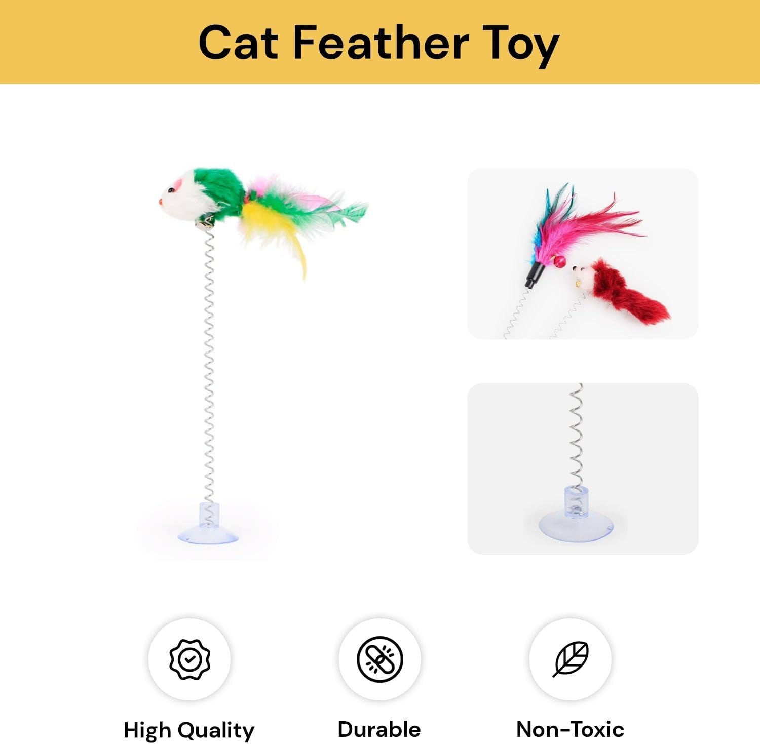 EZONEDEAL Cat Spring Mouse Feather Play Toy Teaser Bell Wand Interactive Kitten Pet Stick Fun Wand Sucker Toy (Mouse Toy) image number 5