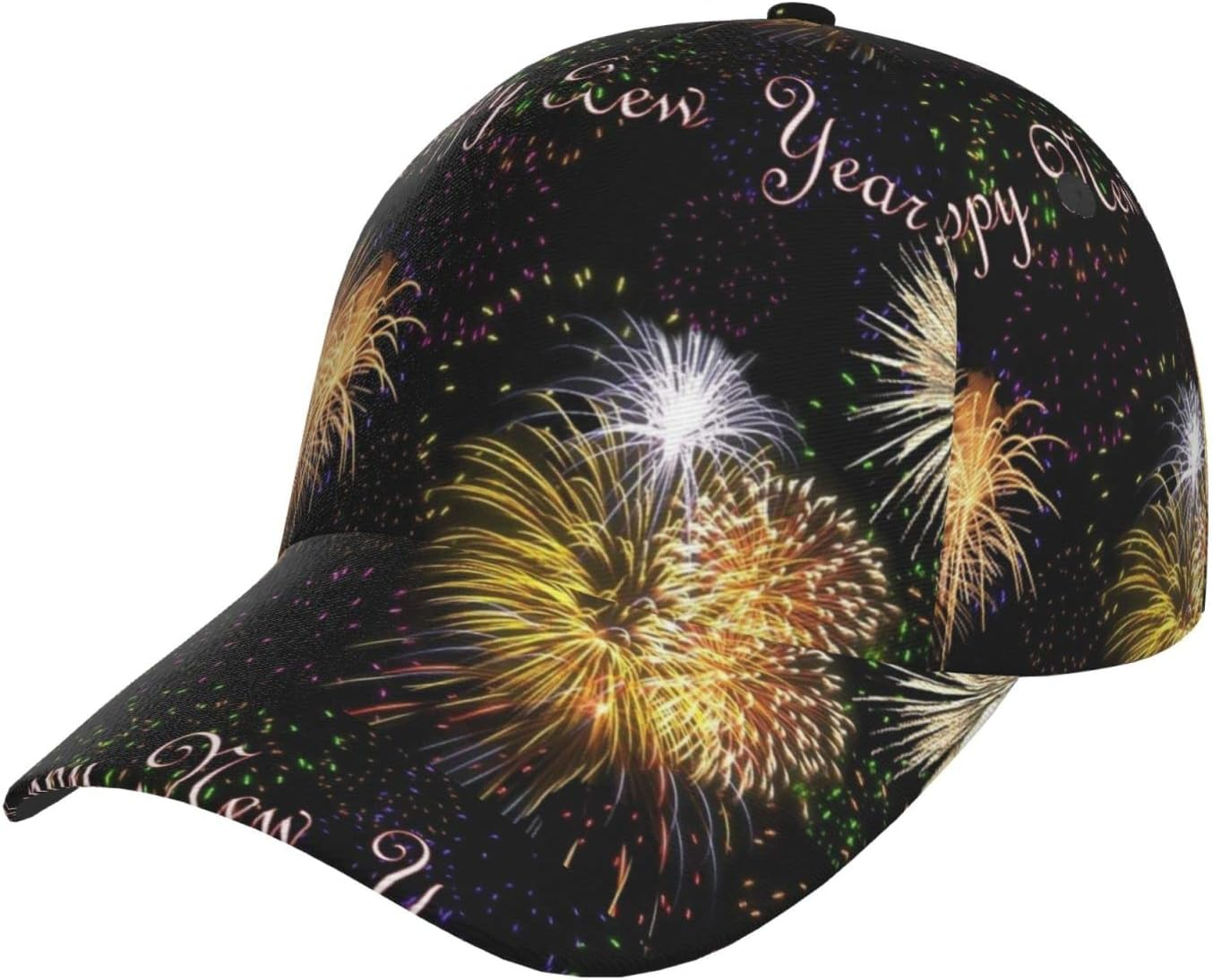 Happy New Year Baseball Cap Fits Men Women Sport Hat Versatile Washed Dad Hat with Ponytail Hole