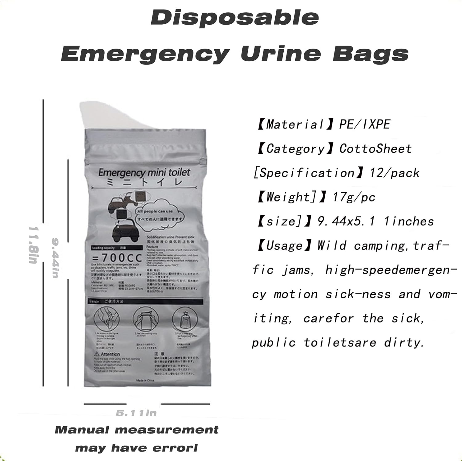 12 Pack 700ML Disposable Urine Bags, Travel Pee Bags Unisex Urinal Bag Vomit Bag for Travel Traffic Jam Emergency Portable Camping Urinal Bags for Men Women Kids Patients