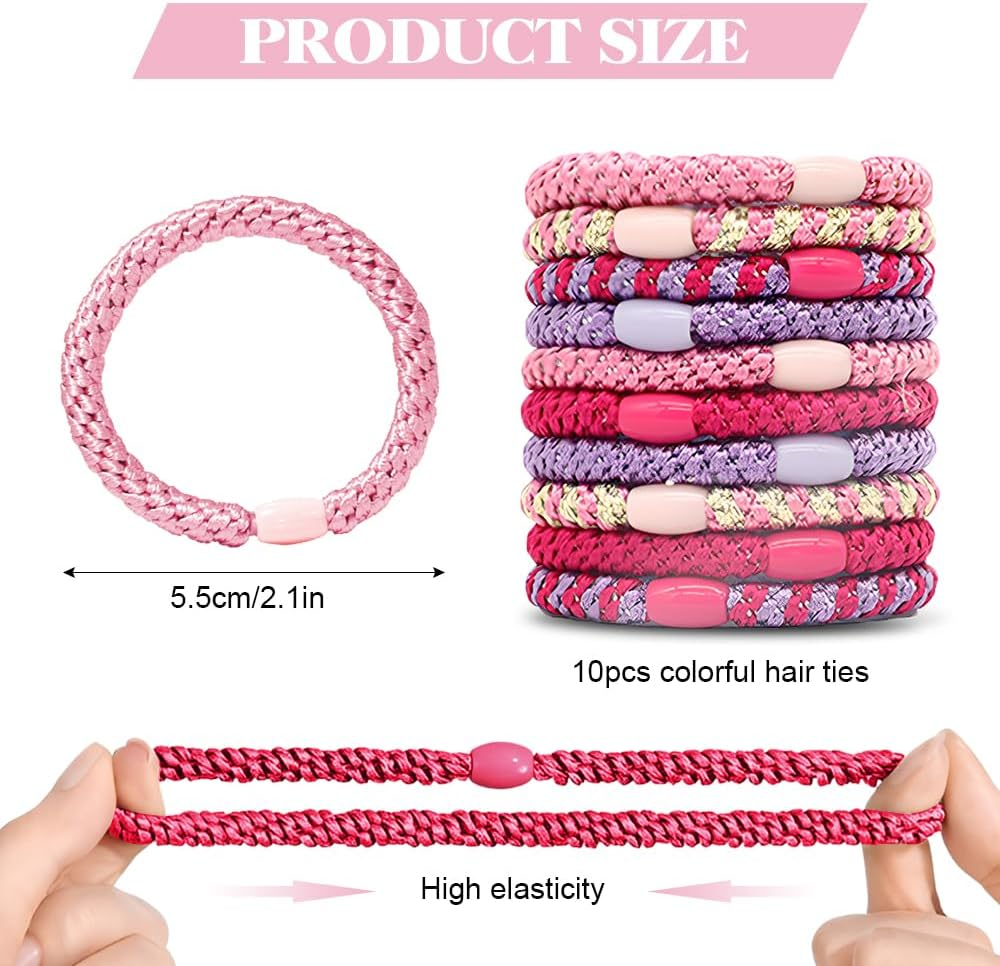 HMCEY Pack of 10 Women'S Hair Bobbles Scrunchies Colourful Tie Hair Elastics Ponytail Holder Hair Bands Multicoloured Suitable for All Hairstyles image number 1
