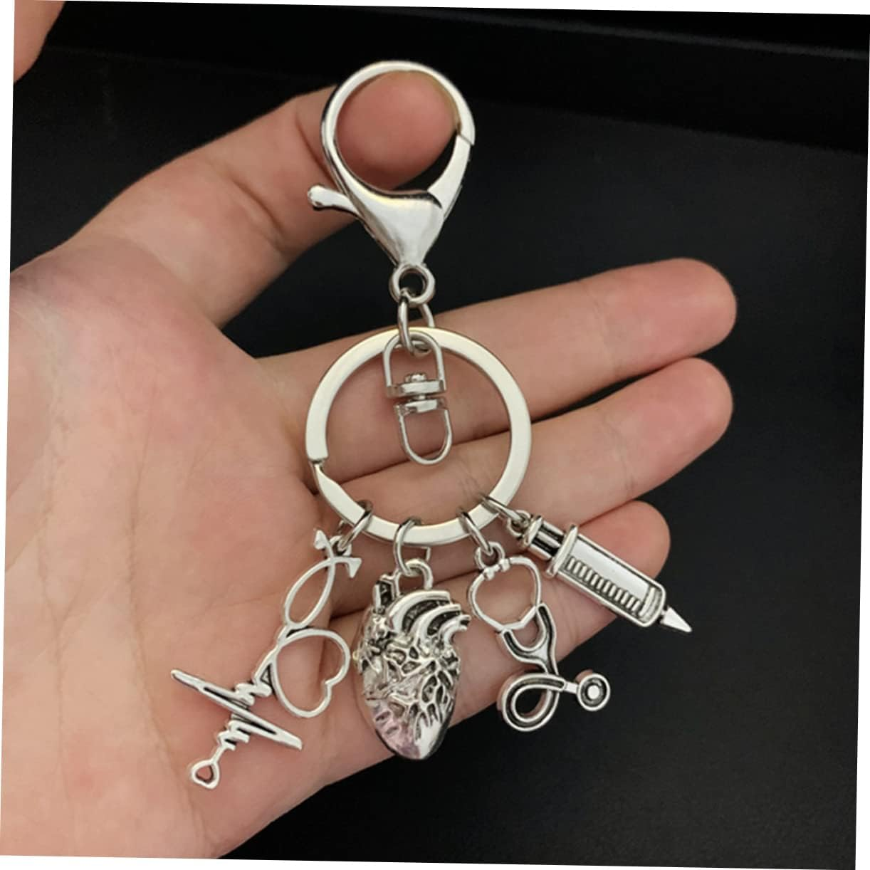 WRITWAA 2Pcs Metal Keychain Holder Heart Design Keyring for Doctor Gifts Party Supplies Decor image number 2