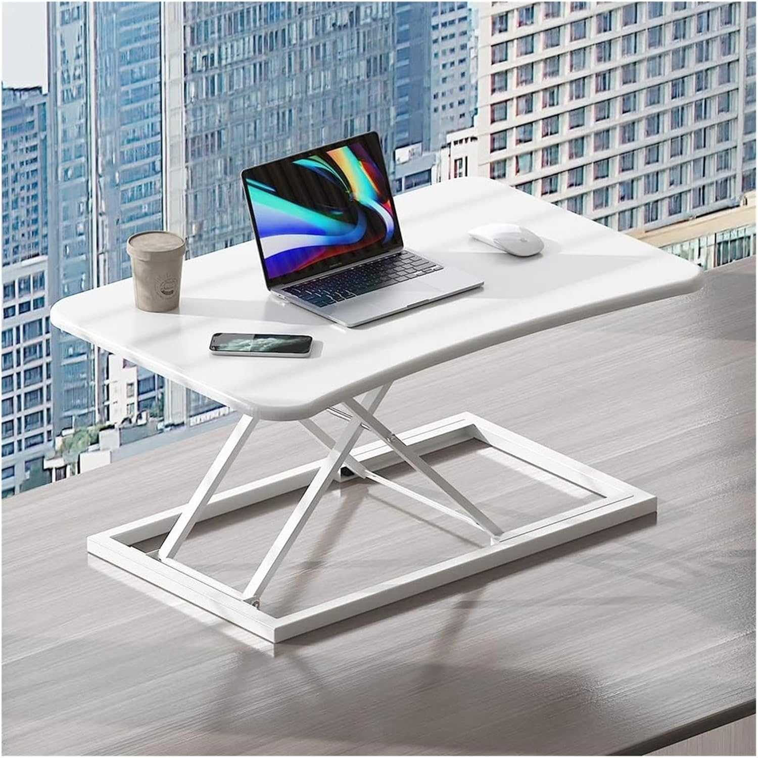 Standing Desk Converter, Pneumatic Height Adjustable Sit Stand up Desk Riser, Desktop Workstation Riser for Home Office Computer Laptop, 73Cm Wide (White)