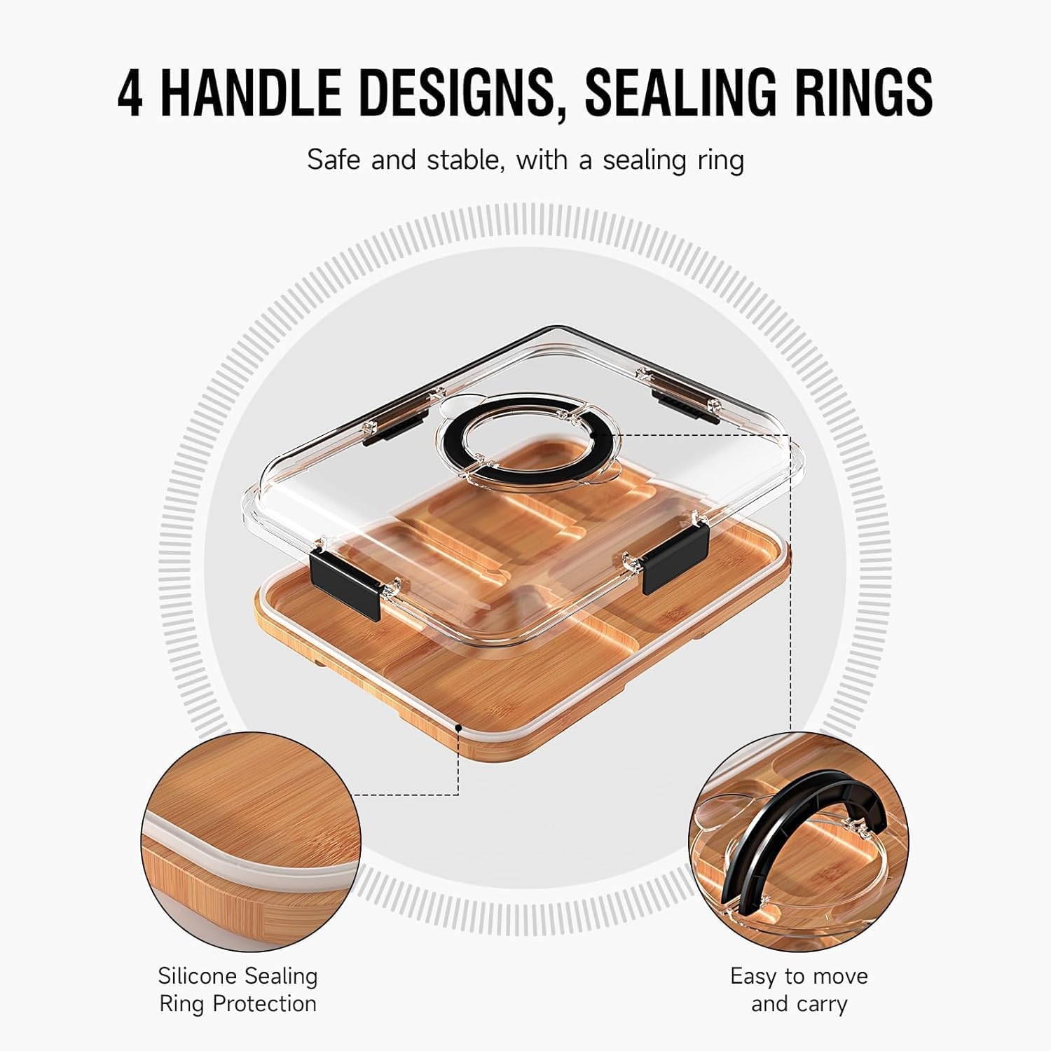 Charcuterie Board with Clear Lid, Travel Portable Cheese Board Charcuterie Boxes Cutting Boards for Kitchen, House Warming Gifts New Home, Gifts for Women (6 Compartments Black) image number 4