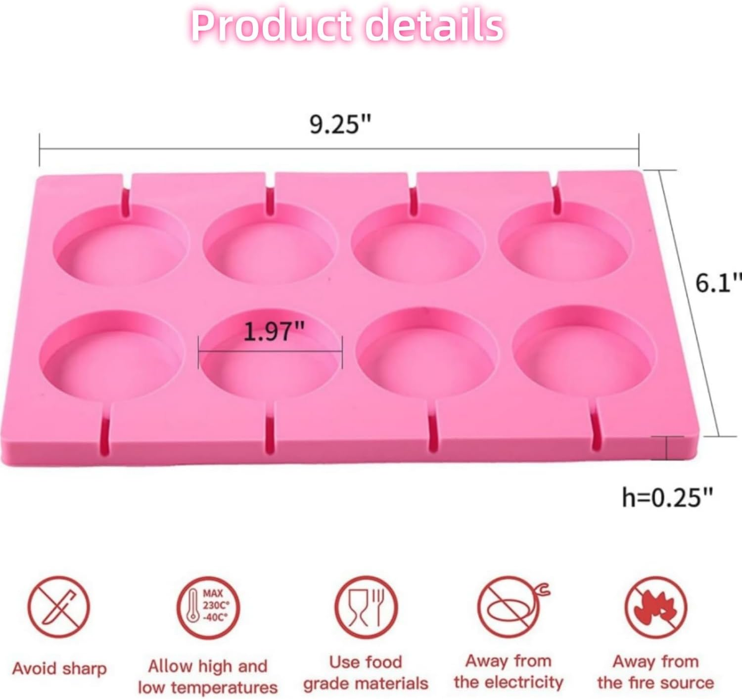 2Pcs 8-Capacity Large Silicone Lollipop Molds, Hard Candy Chocolate Sucker Mold, Candy Treat Bags, Great for Sucker, Hard Candy, Lollipop, Cake Pop (Large Round) image number 2