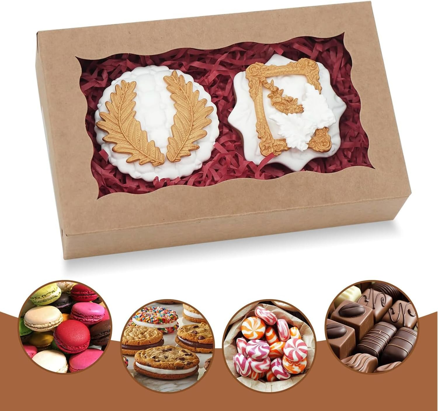 BEANPRECOY 30 Pack Kraft Paper Box with Transparent Windows, 4.3 X 7 X 3.8 Cm, Non-Toxic, Food Grade, Clear Window, Fold-Top, Cake, Pastry, Dessert, Gift Packaging image number 3