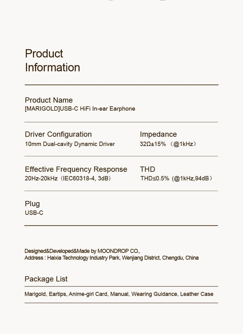 Moondrop Marigold USB-C In-Ear Earphone DSP Built-In 32Bit/384Khz Sound Card Asymmetric Cable Microphone EQ Music Gaming Headset