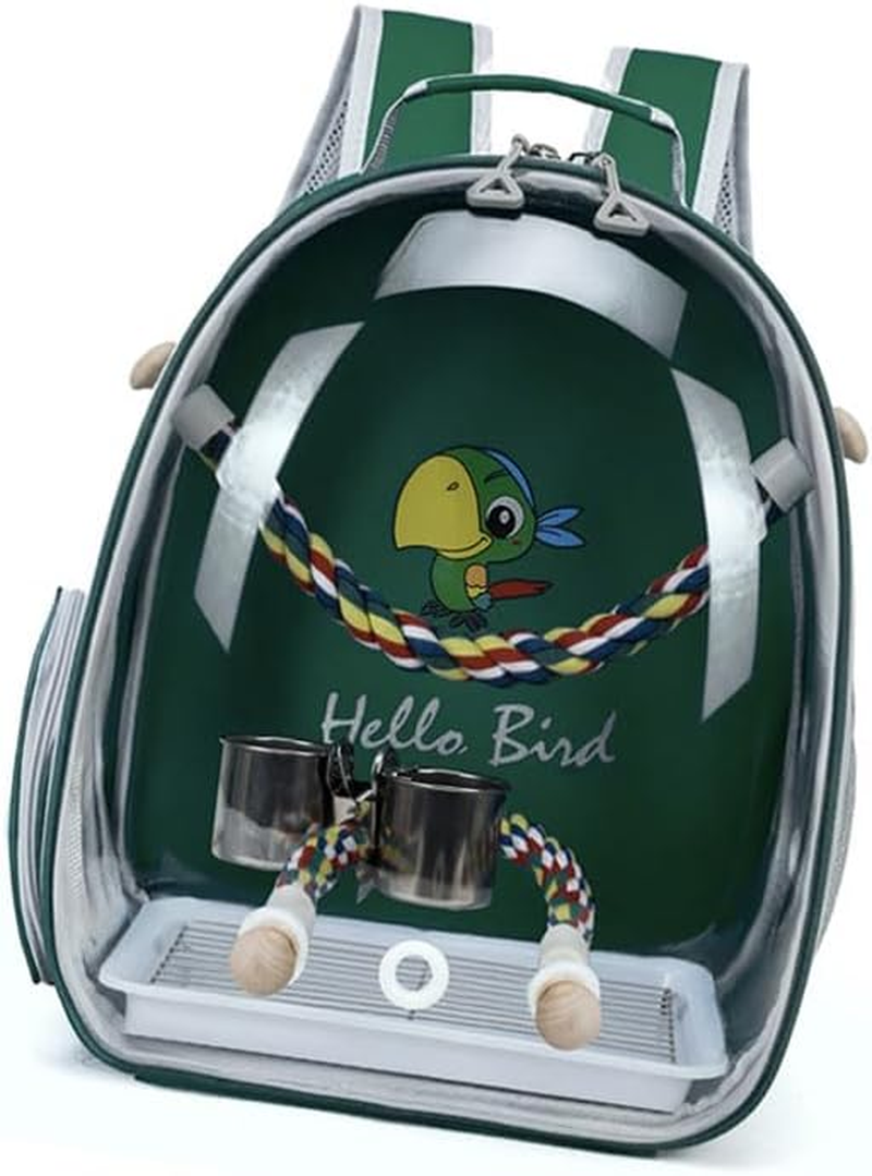 Bird Travel Carrier Cage &ndash; Clear Backpack with Tray & Perch, Breathable Pet Travel Bag for Parakeet, Cockatiel, Parrot &ndash; Portable Vet Transport Backpack with Vent Holes