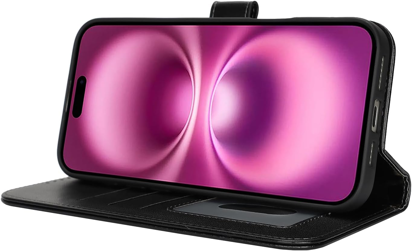 For Iphone 16 plus Case Phone Leather Wallet with Card Holders Slots Magnetic Flip Cover Purse Sunyoo Case Etui Portefeuille Pour Femmes Homme Coque Porte Feuille Carte for Iphone 16Plus Black image number 3