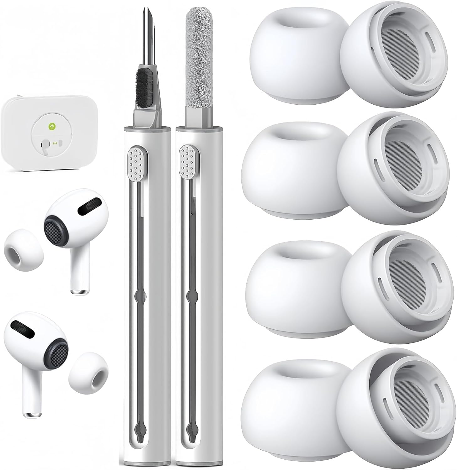4 Pair Replacement Ear Tips for 2025 Airpods Pro 3 with 2 Pieces 3 In1 Cleaning Pen, White Silicone Ear Tips with Portable Storage Box (White 4Pairs-M)