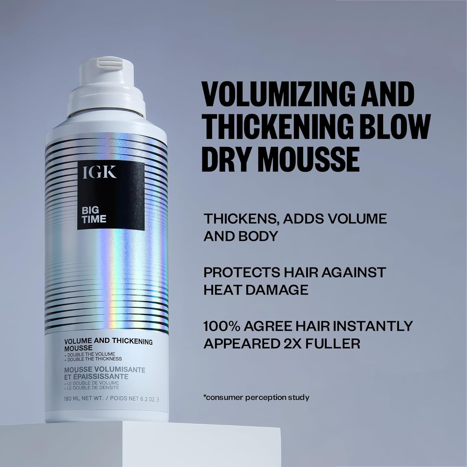 IGK Big Time Volume and Thickening Mousse for Unisex 6 Oz Mousse image number 6