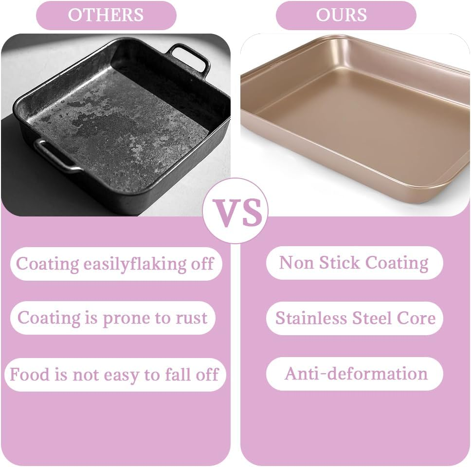 Cake Pan with Lid, Metal Baking Pan and Transparent Plastic Lid, Rectangular Cake Pan Holder with Handle for Easy Carrying, Suitable for Outdoor Dinners, Parties, Home Kitchens, Bakery Baking image number 4