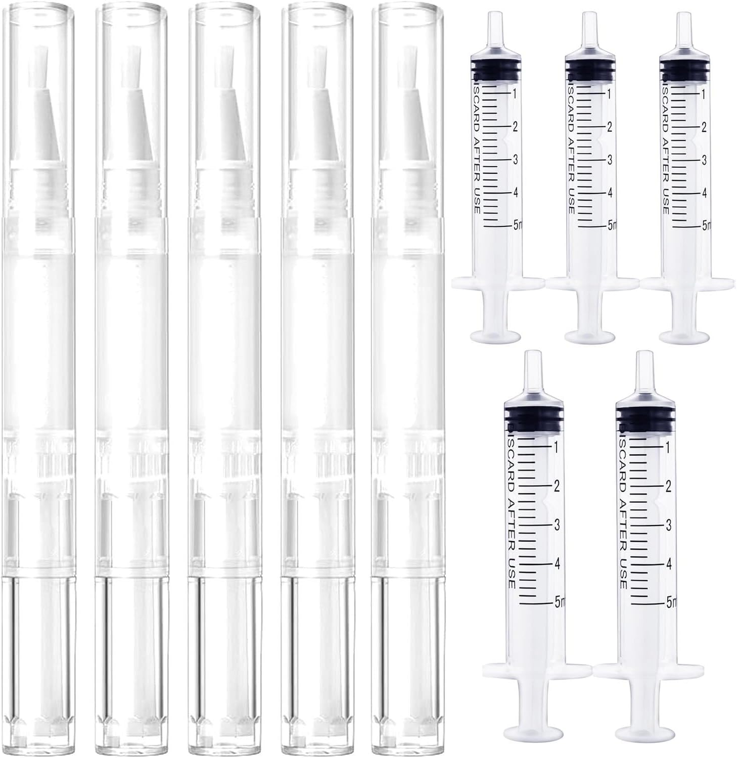 Touch up Paint Pen Kit - 5 Pens + 5 Syringes, Refillable Wall Repair Kit for Window, Furniture, Wood Floor, Cabinet