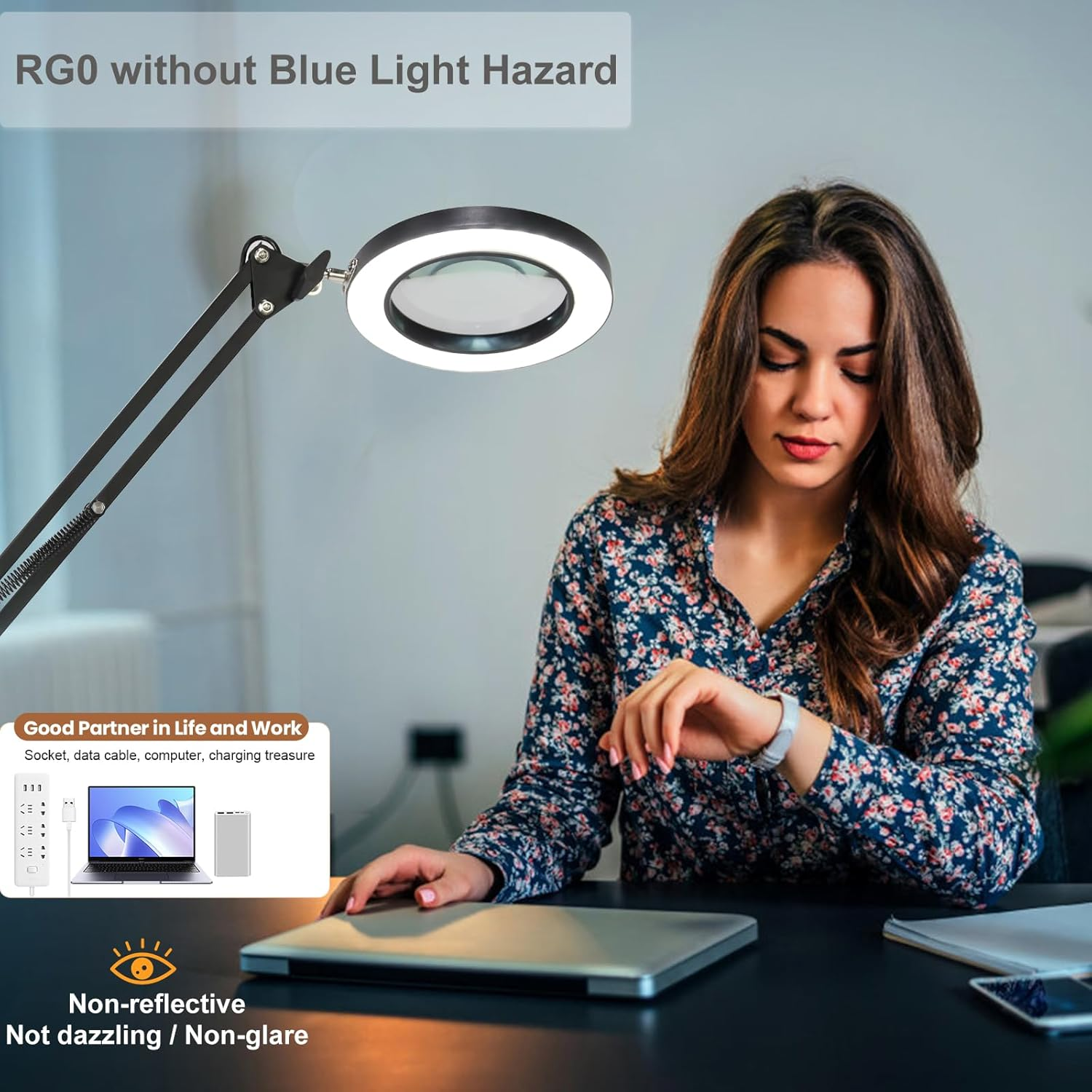 CHENBEN 10X Magnifying Glass with Light Dimmable LED Desk Lamp with Remote Control, LED Desk Craft Light, Magnifying Glasses for Hobbies, Adjustable Clamp Lamp (3 Colors & 10 Brightness) image number 3