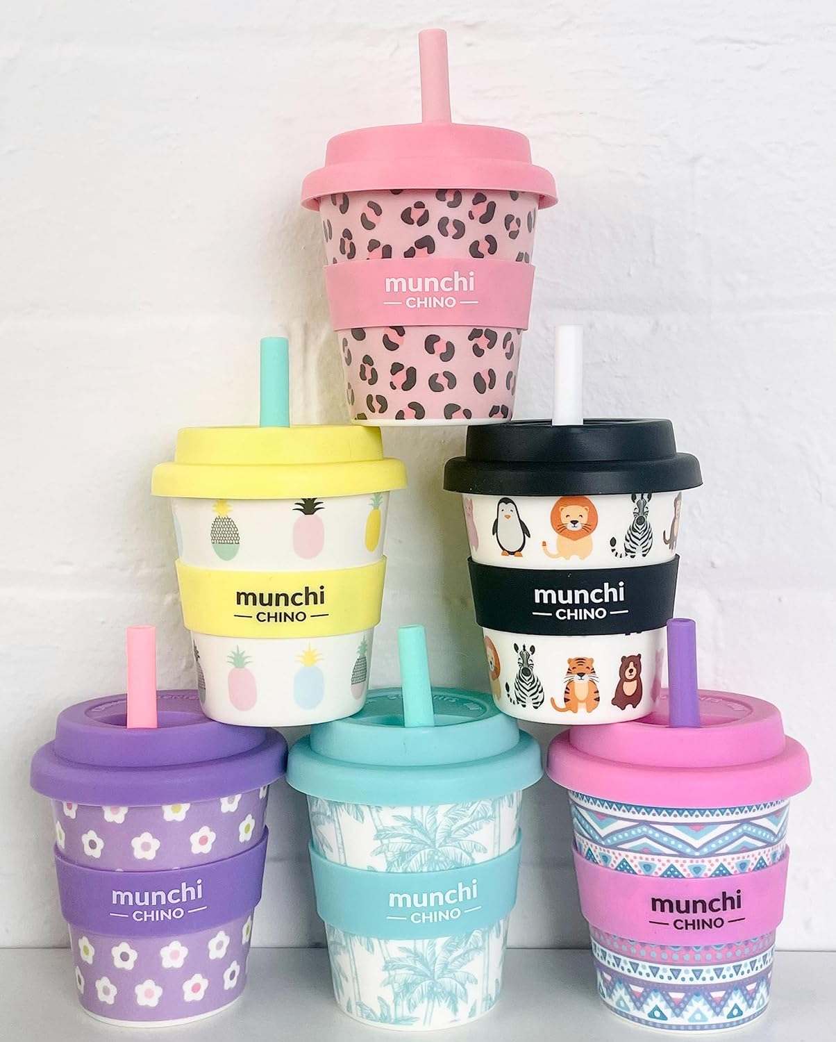 Munchi Babycino Cup for Kids - Dinosaur Design, Reusable Bamboo Based Cup Includes Silicon Straw, 120Ml Capacity (4Oz) image number 6