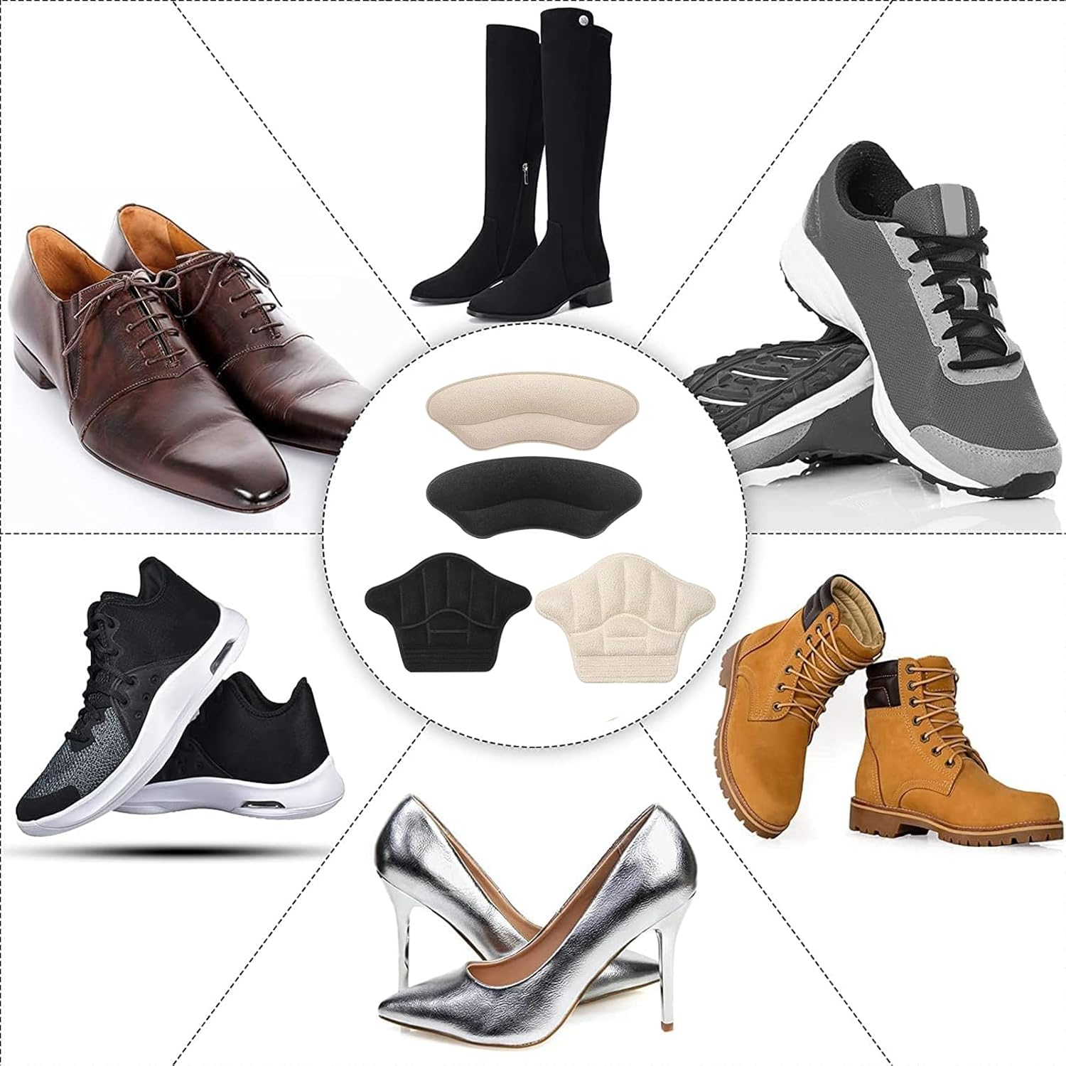 6 Pairs (12Pcs) Premium Heel Pads Inserts Grips Liner Heel Cushion Inserts Back of Heel Protectors Cushions Self-Adhesive Heel Inserts for Women Men, 2 Styles Heels Grip Liner (Black/Beige) image number 2