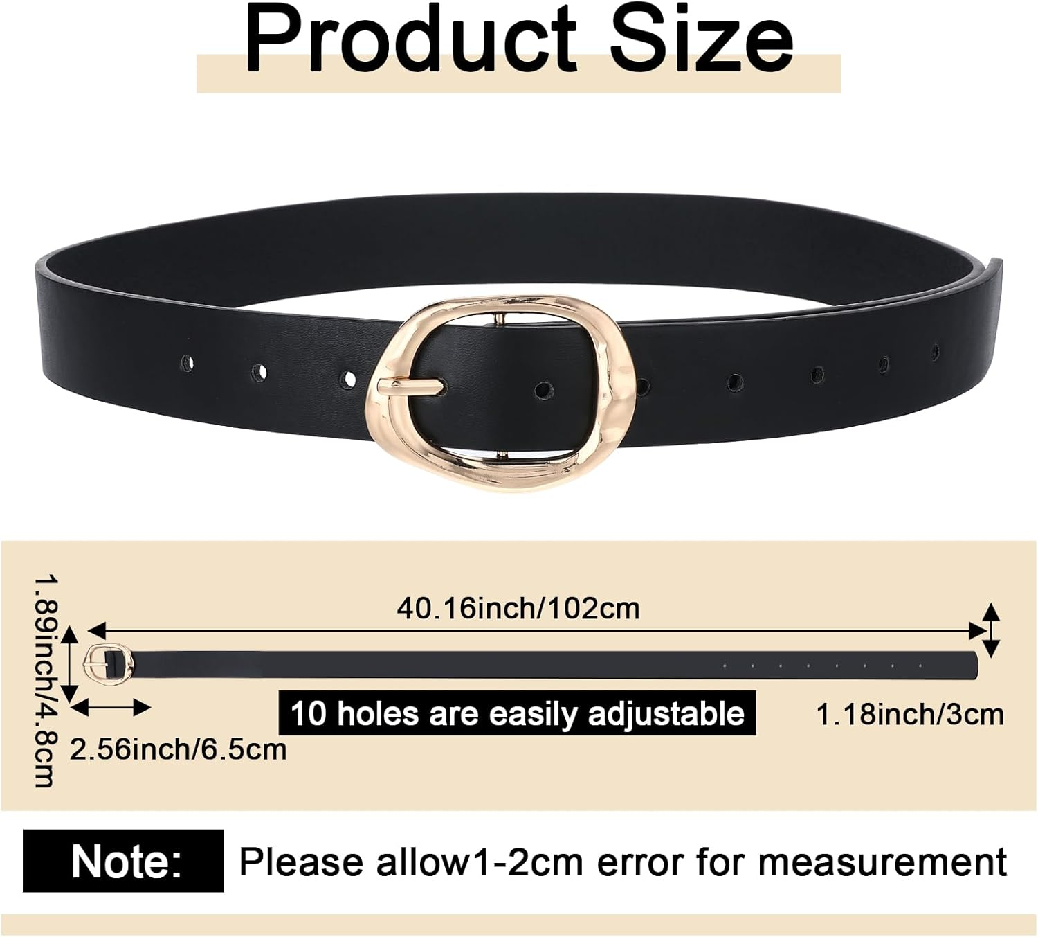 Elevatetech Leather Belts for Women, Fashion Waist Belt with Gold Buckle Wide Elastic Women'S Belts for Jeans Ladies Dress Belt, Black, One Size image number 2
