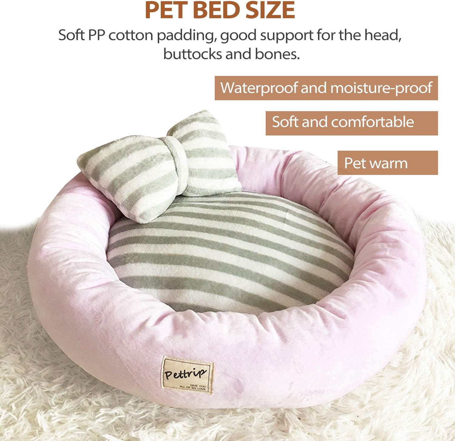 PETCUTE Dog Bed Cat Bed Washable Dog Sofa round Cushion Bed Faux Suede Pet Bed for Large Medium Small Dogs Cats (M-55 X 15 Cm, Pink) image number 3