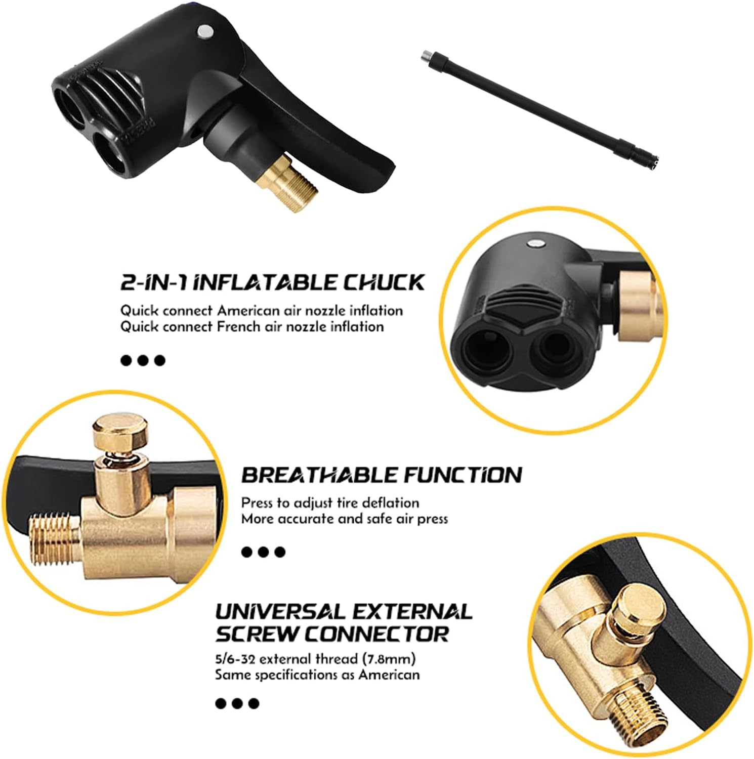 3Pack Double Bike Pump Head, Double Nozzle Bike Pump Adapter,Presta Valve Adapter, Suitable for Inflating Bicycles, Motorcycles and Cars