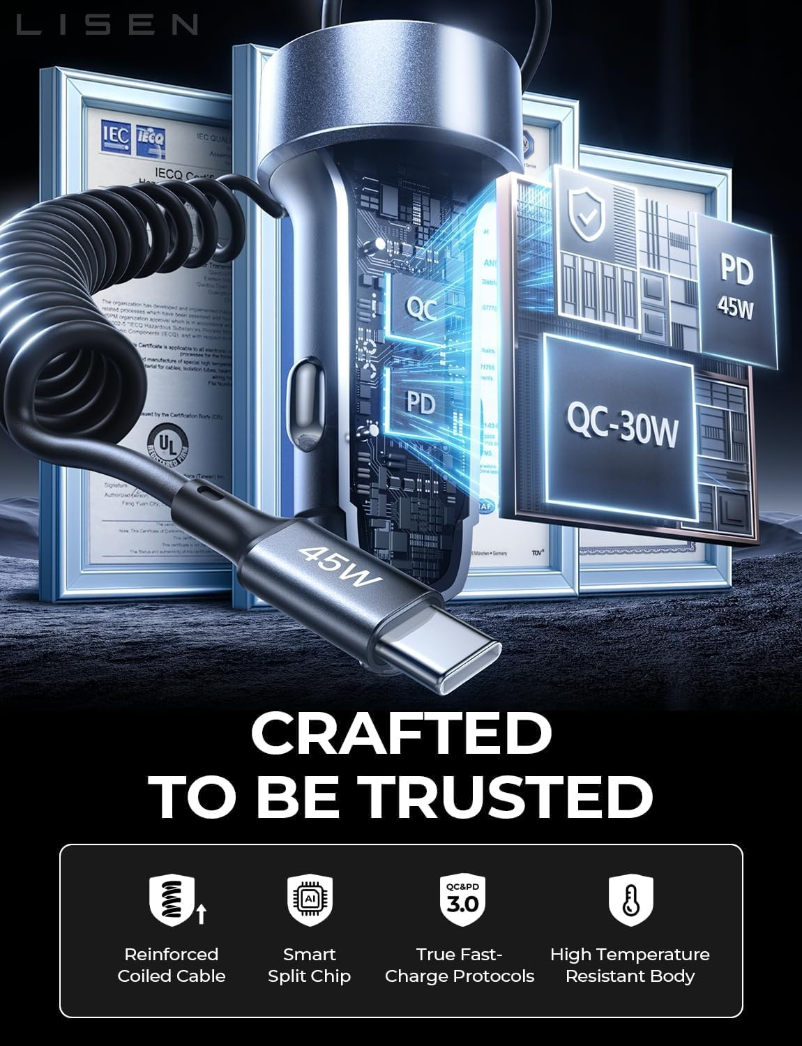 LISEN 90W for Iphone 17 16 15 Pro Max Car Charger USB C Fast Charge,Super Fast for Iphone 15 16 17 Pro Car Charger Type C Adapter Fit Iphone 17 16 15 Air Promax Plus,Samsung,Pixel,Valentines Day Gifts image number 1